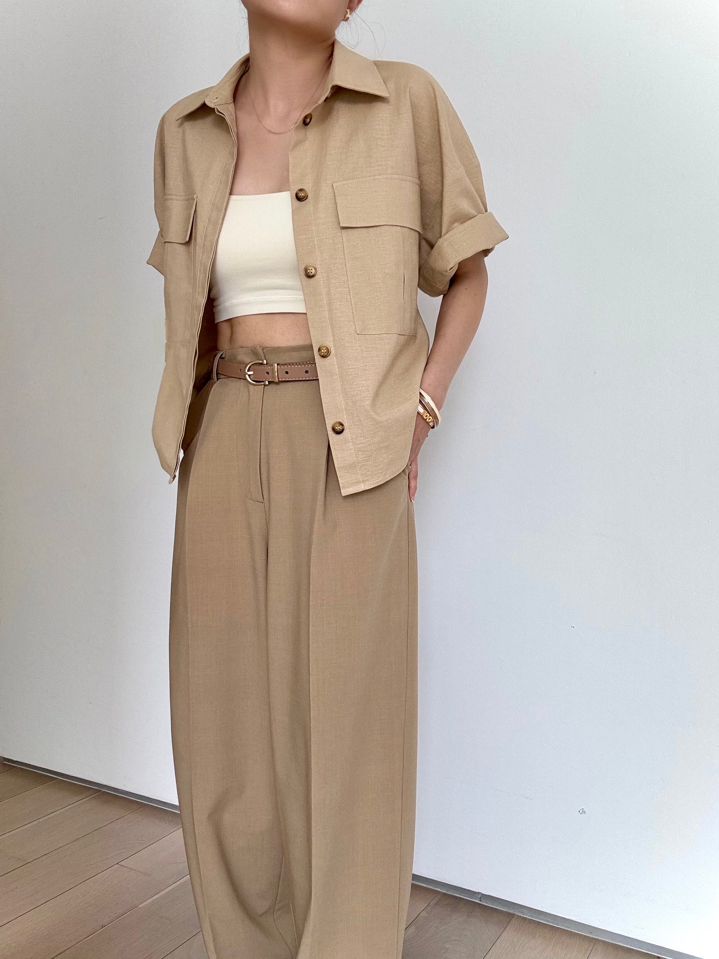 City Sleek Tailored Trousers (belts included)-Camel