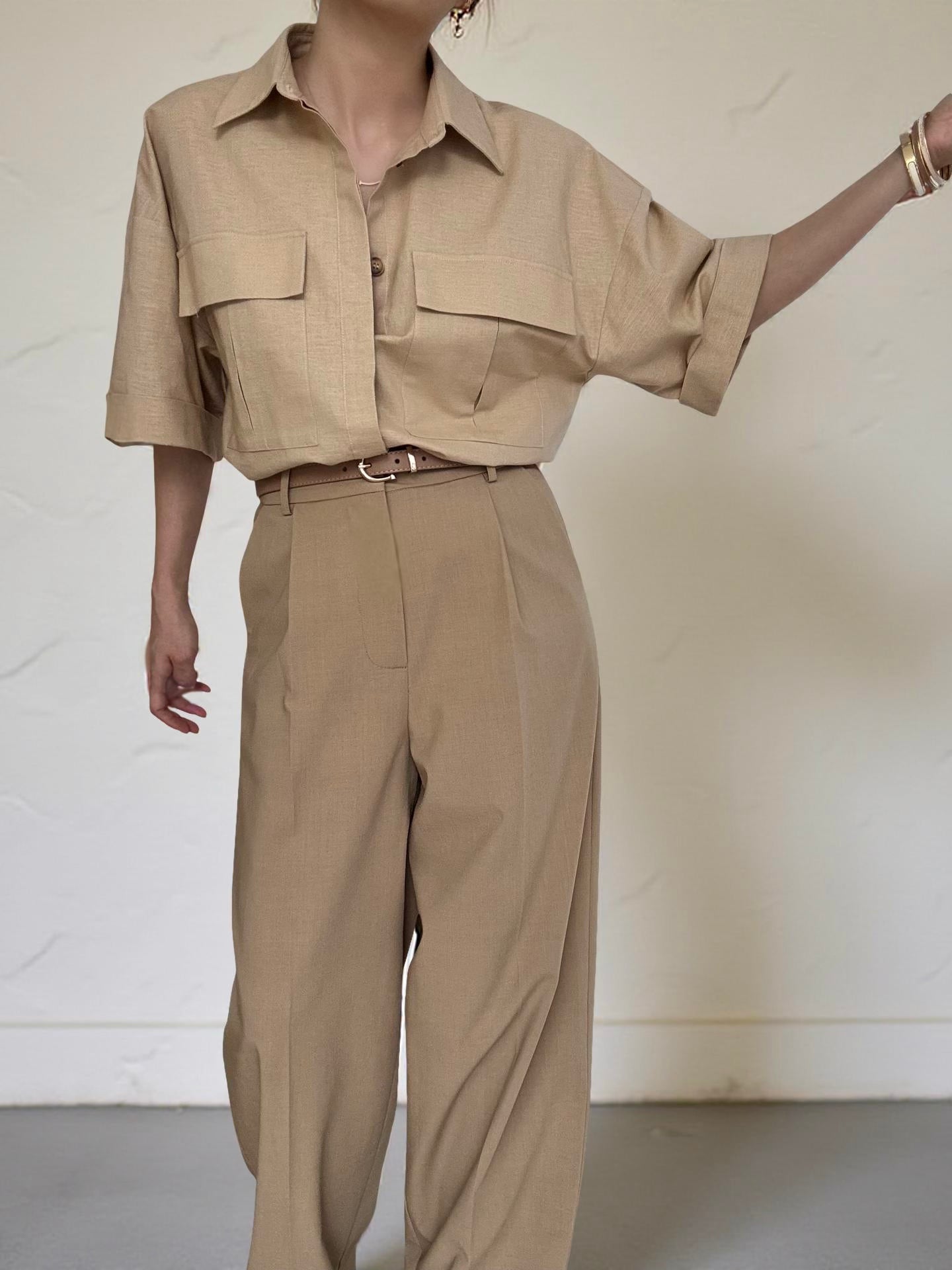 City Sleek Tailored Trousers (belts included)-Camel