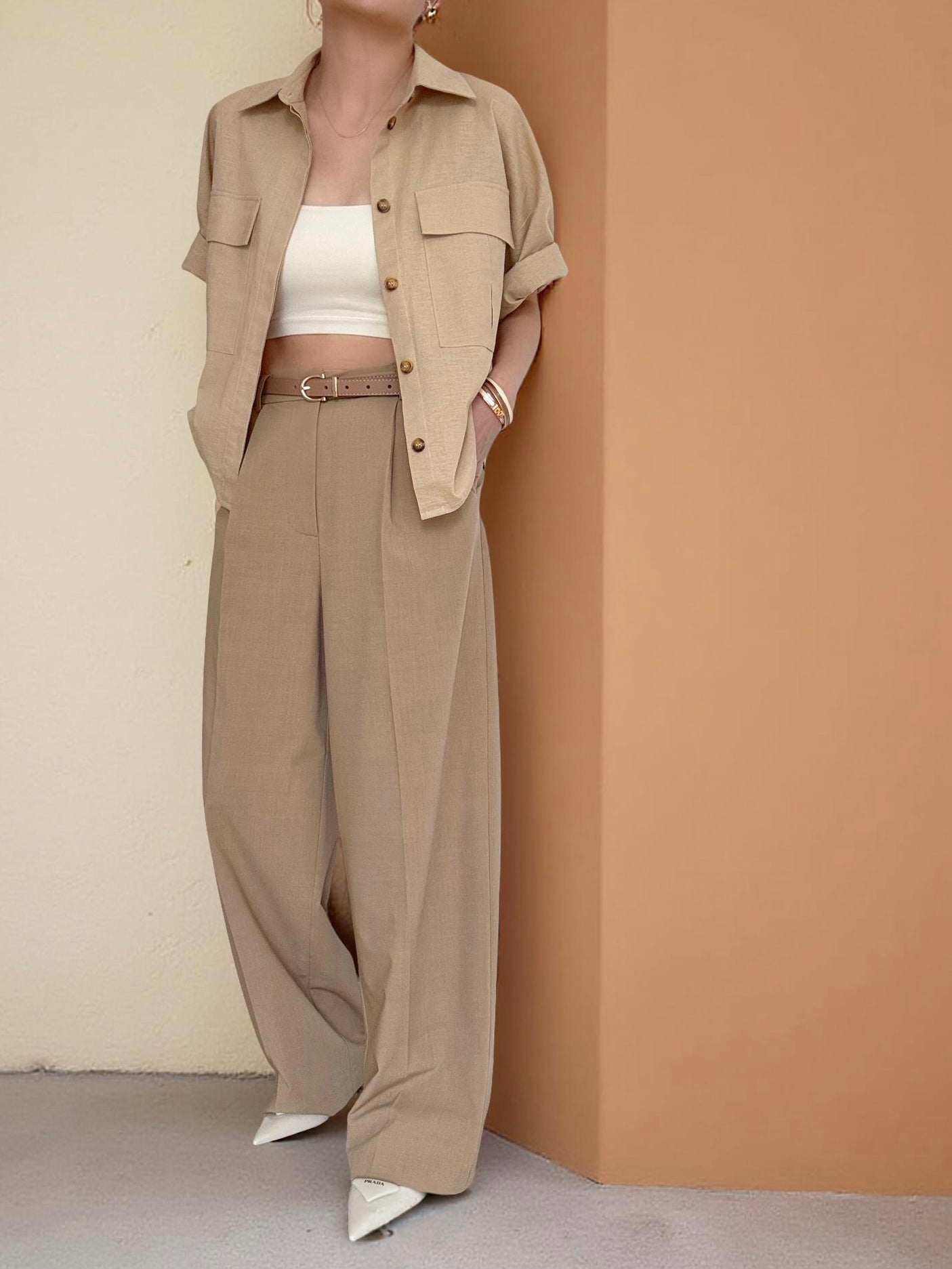City Sleek Tailored Trousers (belts included)-Camel