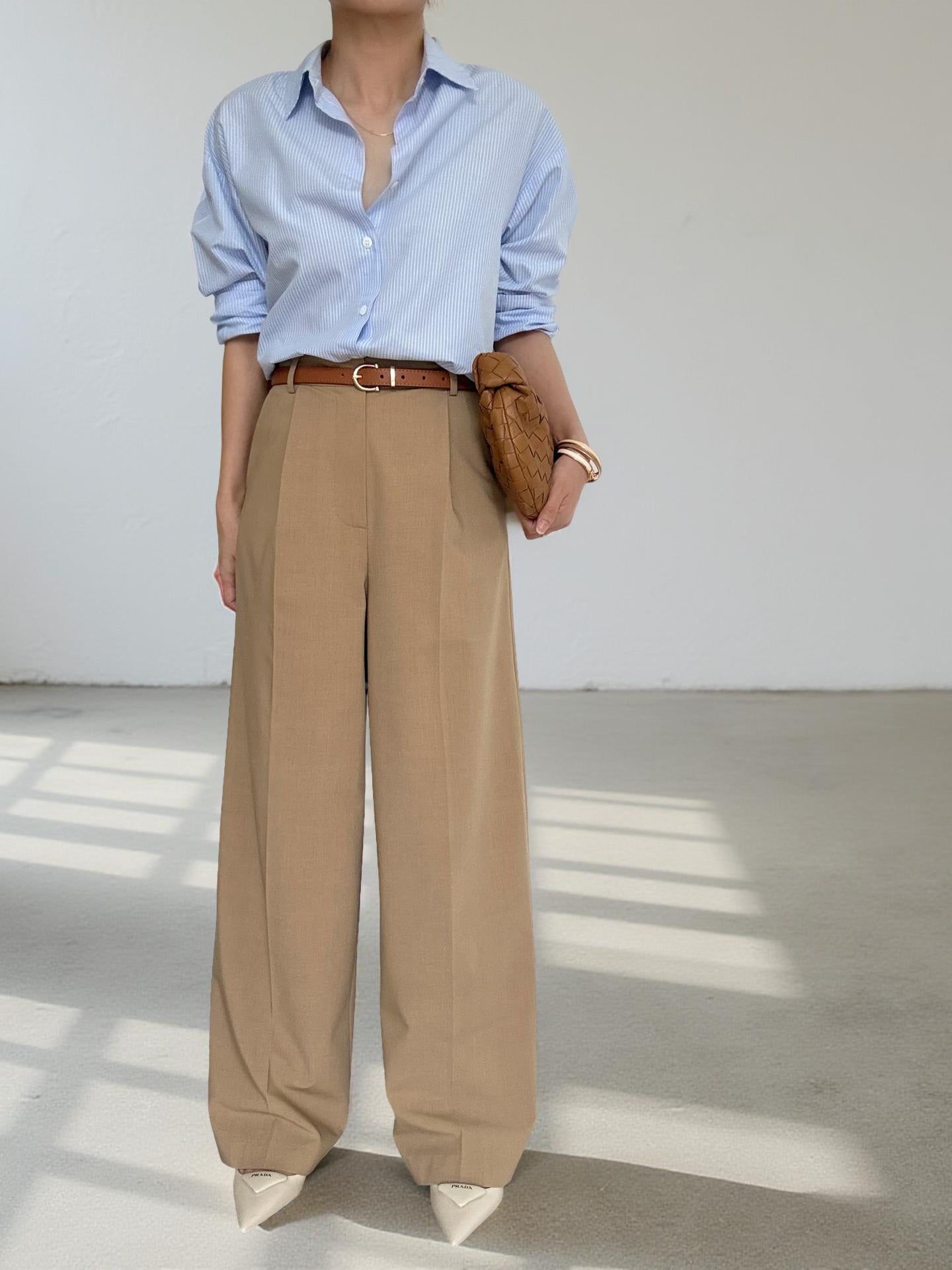 City Sleek Tailored Trousers (belts included)-Camel