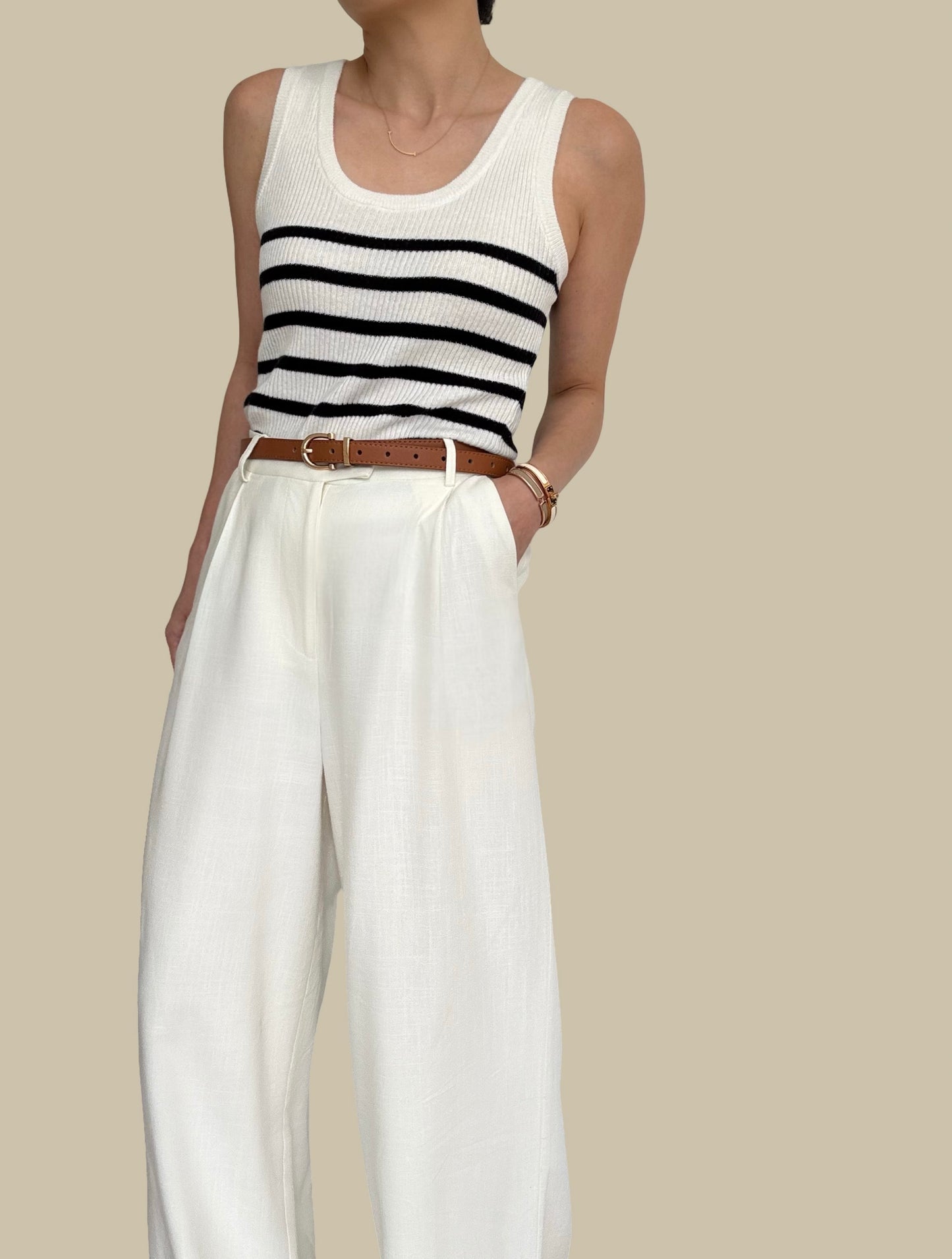 Cotton Cashmere Ribbed Tank - Nautical