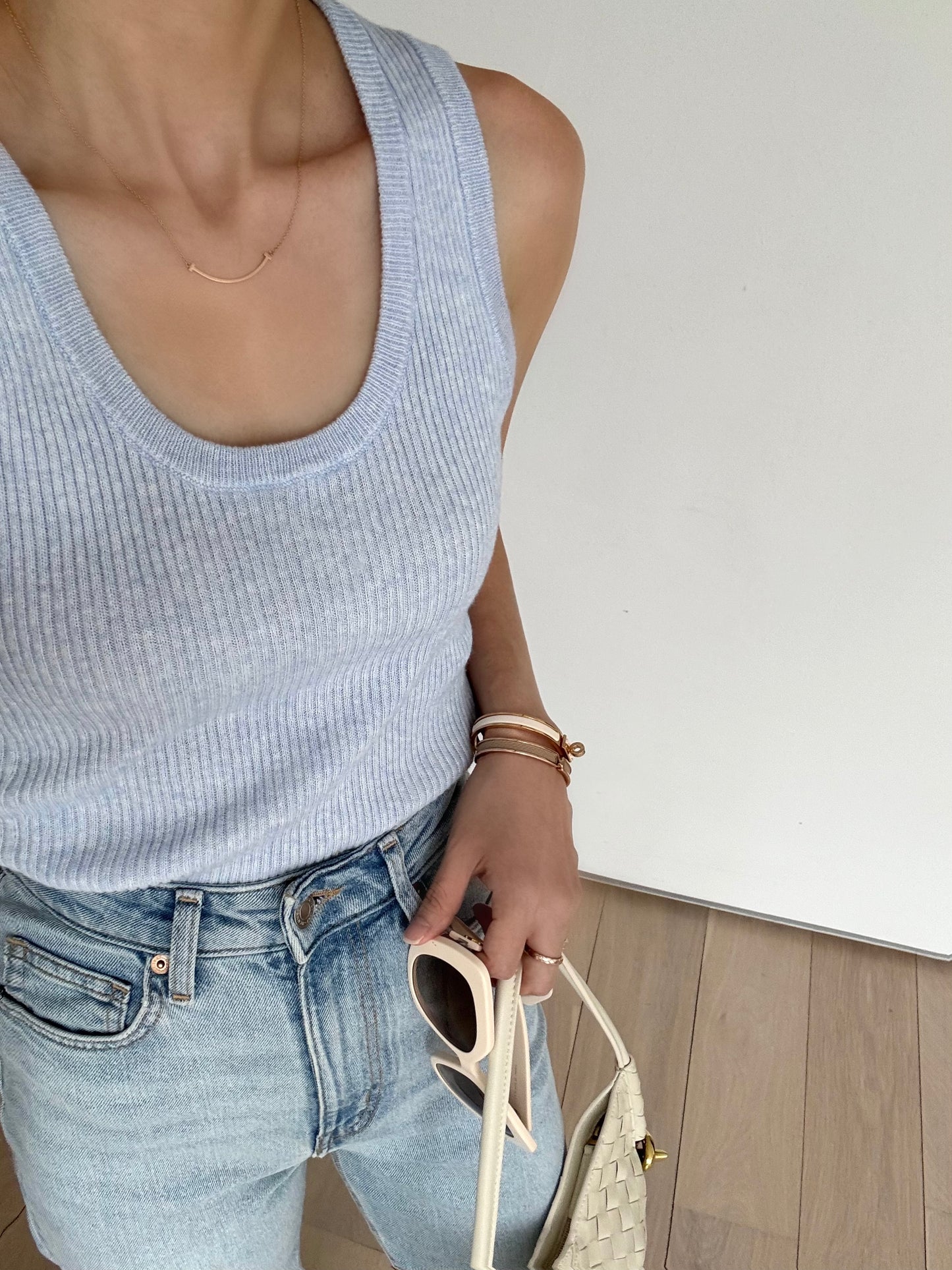 Cotton Cashmere Ribbed Tank - Powder Blue