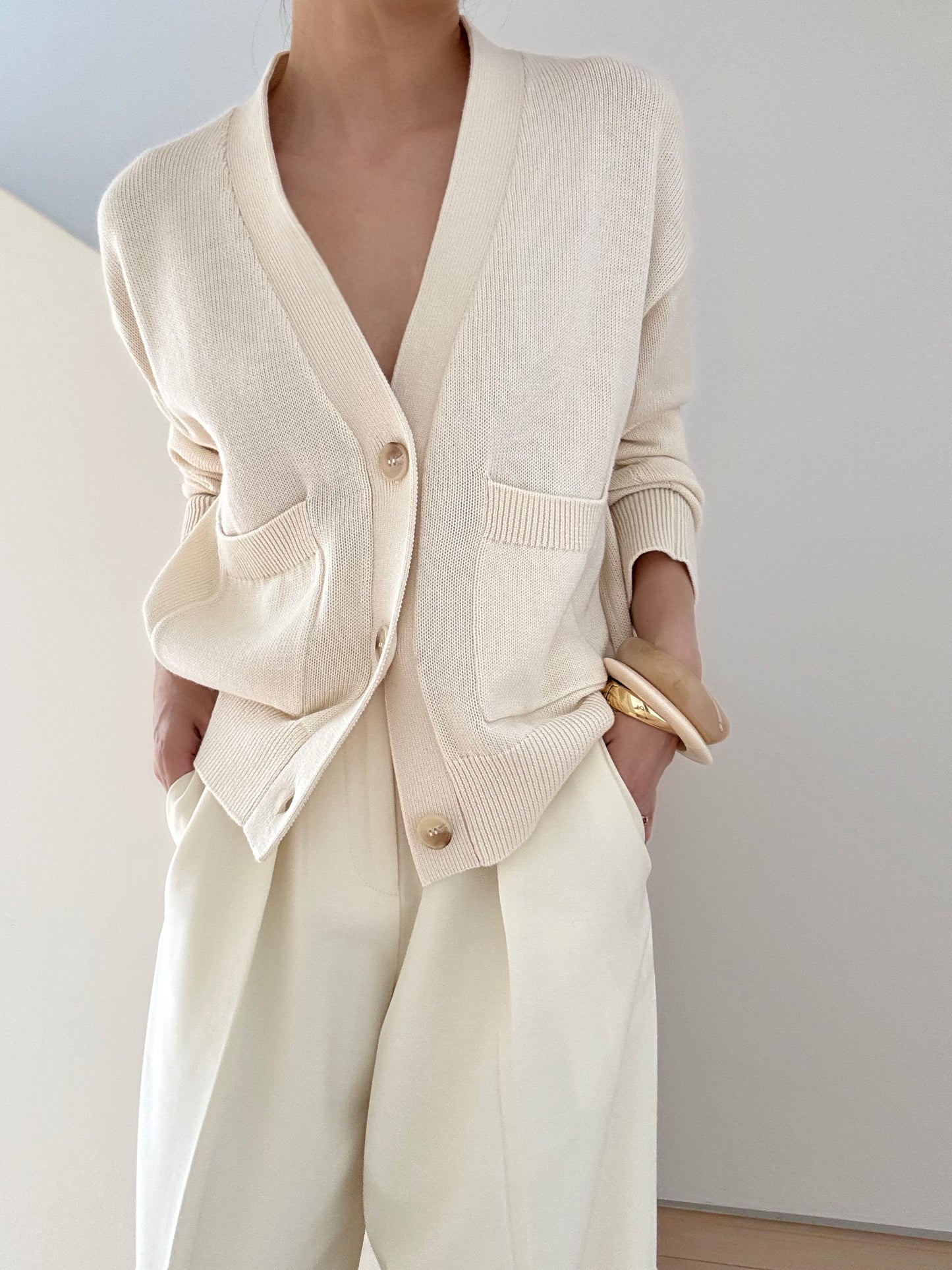Cosy Cardi in Supima Cotton Cashmere- Pana Cotta