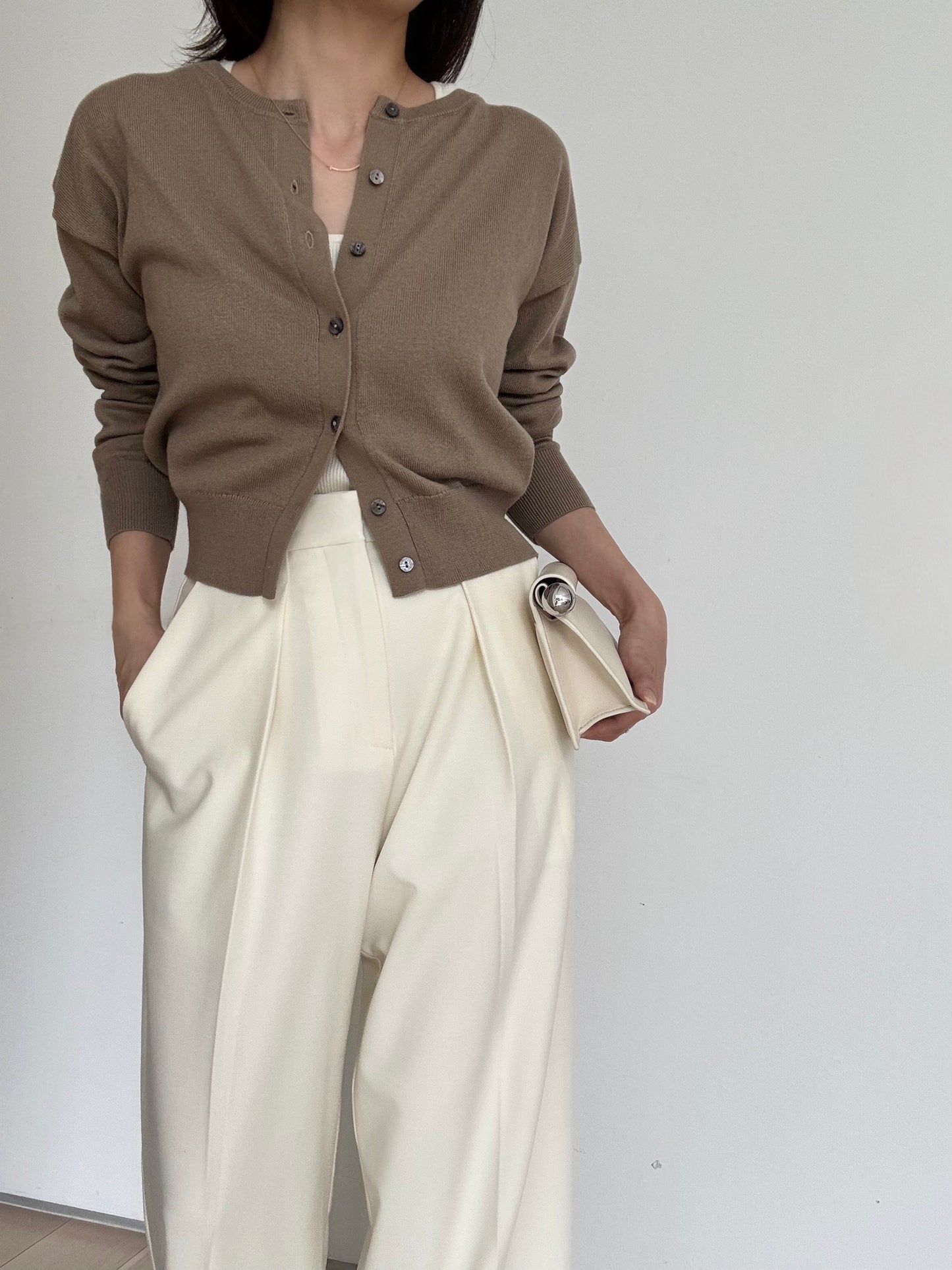 Cotton Cashmere Drop Shoulder Cardigan- Forest