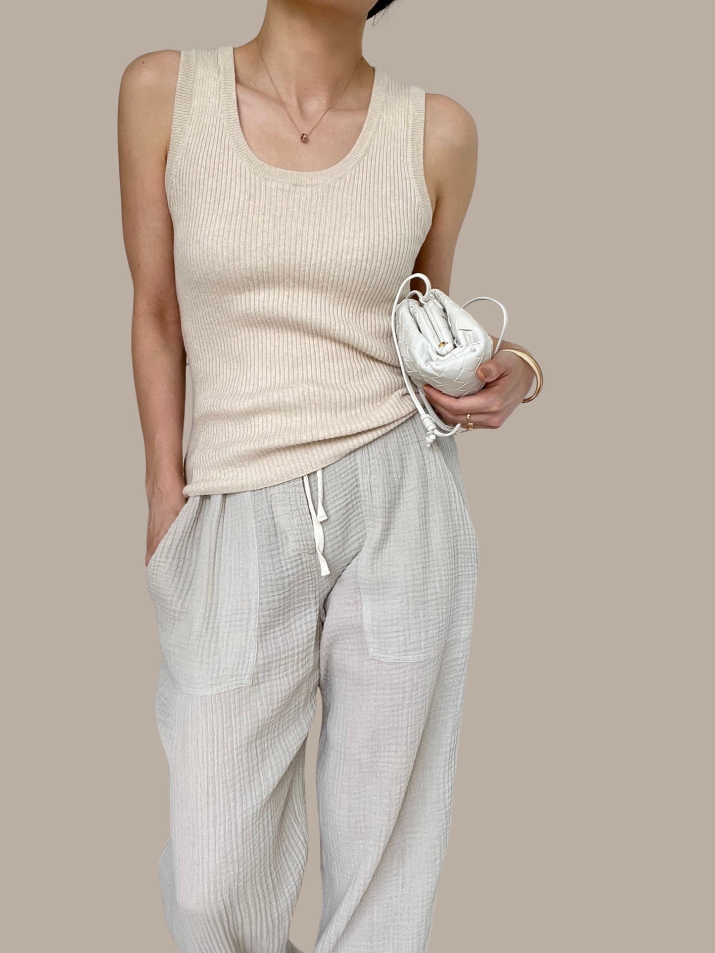 Sold Out - Cotton Cashmere Ribbed Tank - Sand