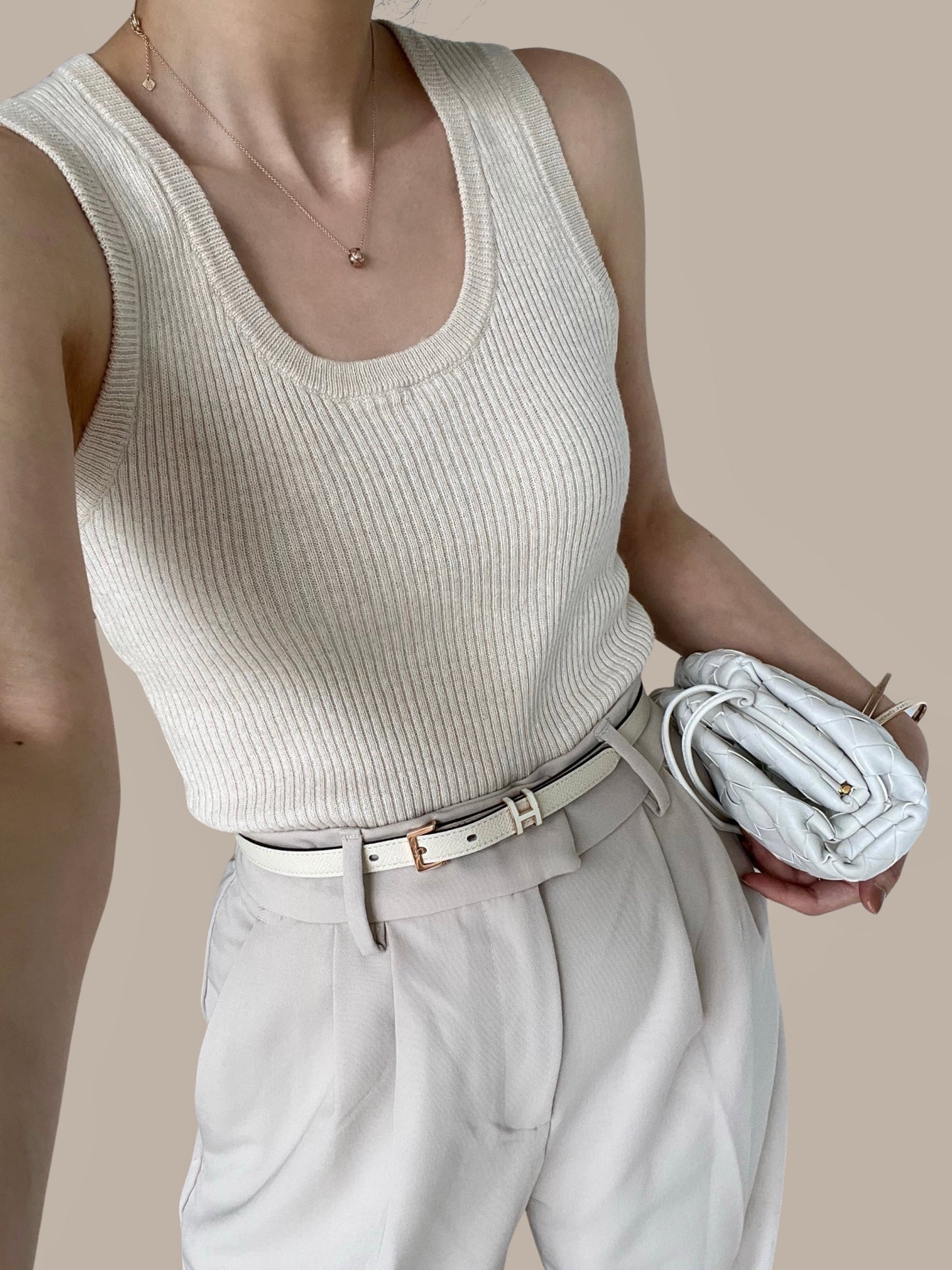 Sold Out - Cotton Cashmere Ribbed Tank - Sand