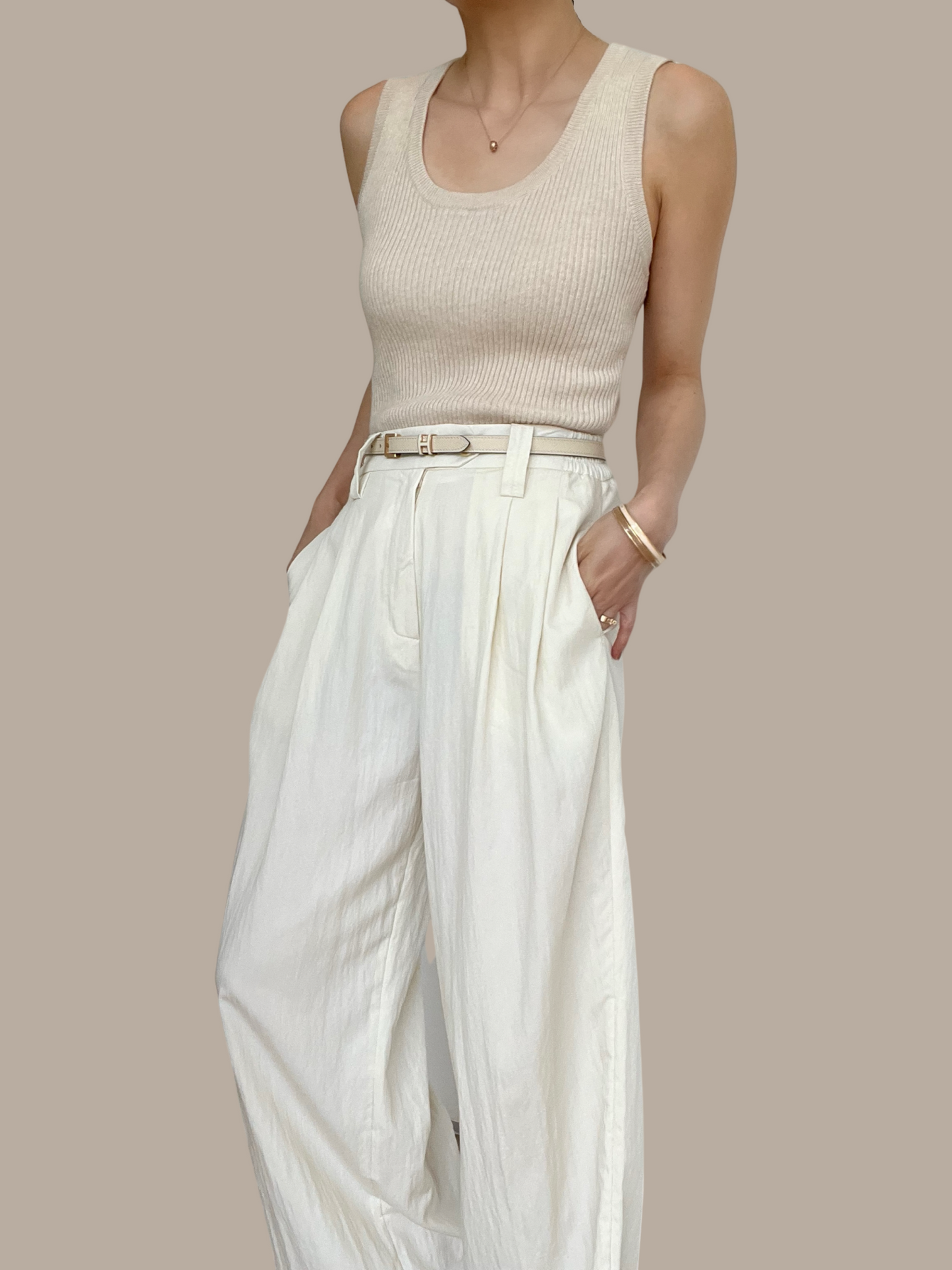 Sold Out - Cotton Cashmere Ribbed Tank - Sand
