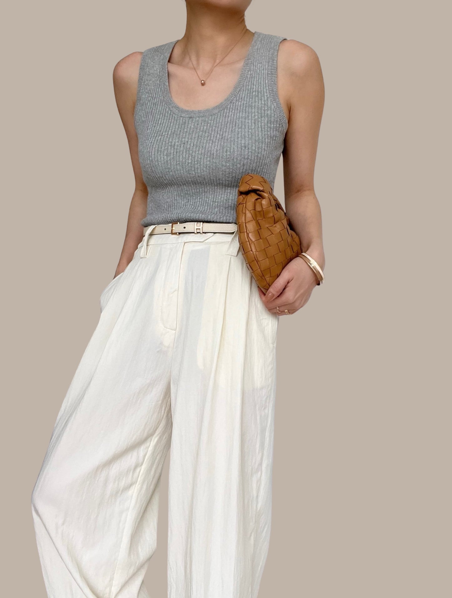 Sold Out - 11 Cotton Cashmere Ribbed Tank - Stone