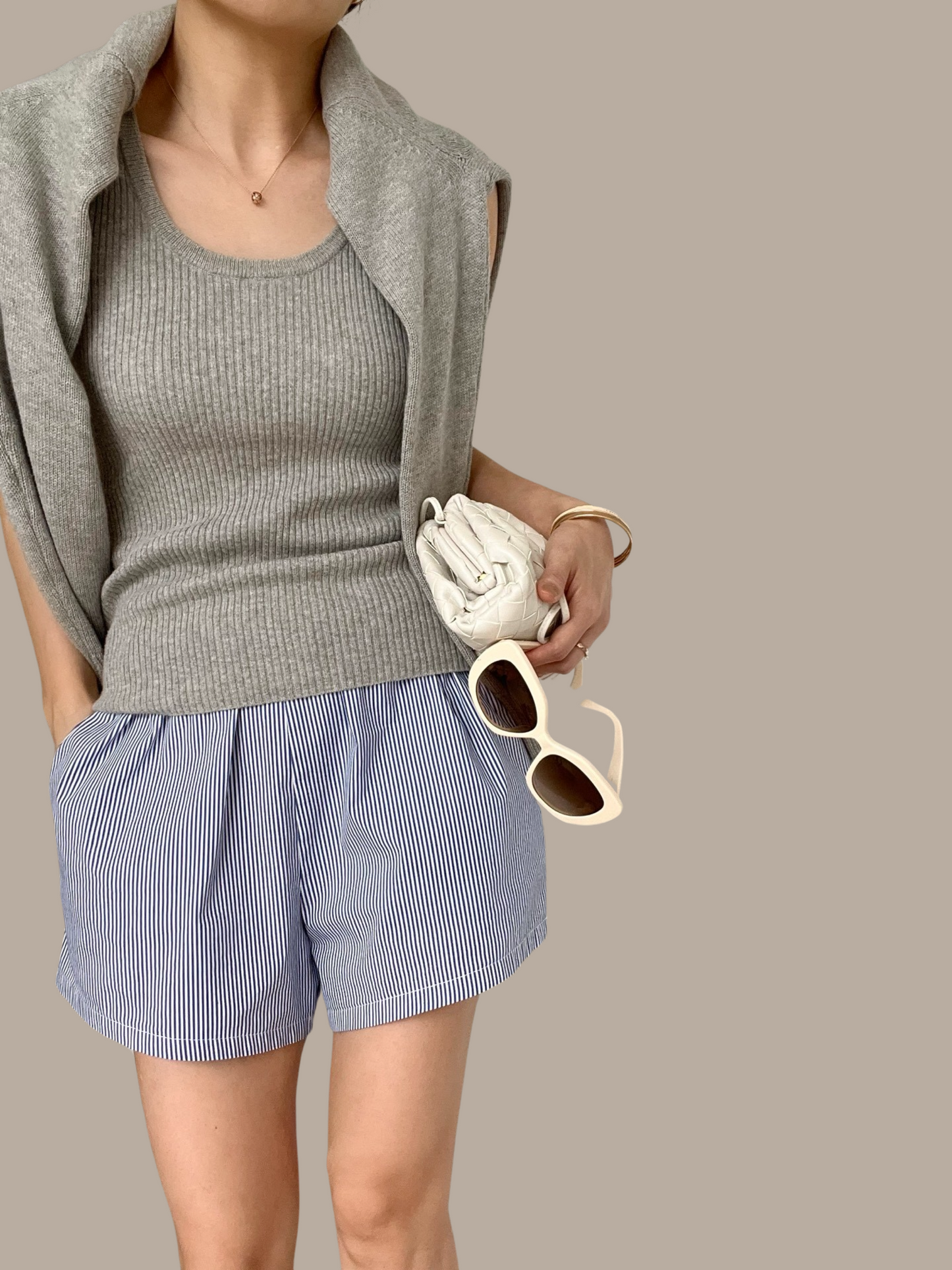 Sold Out - 11 Cotton Cashmere Ribbed Tank - Stone