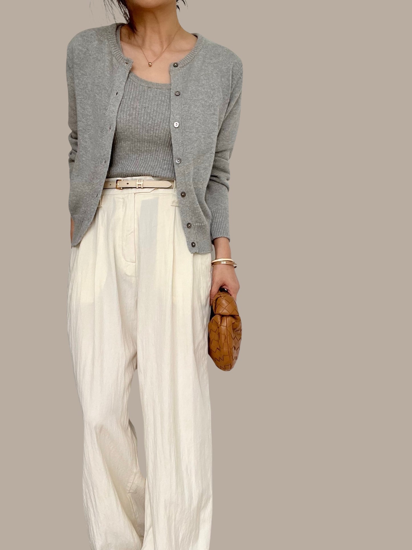Sold Out - 11 Cotton Cashmere Ribbed Tank - Stone