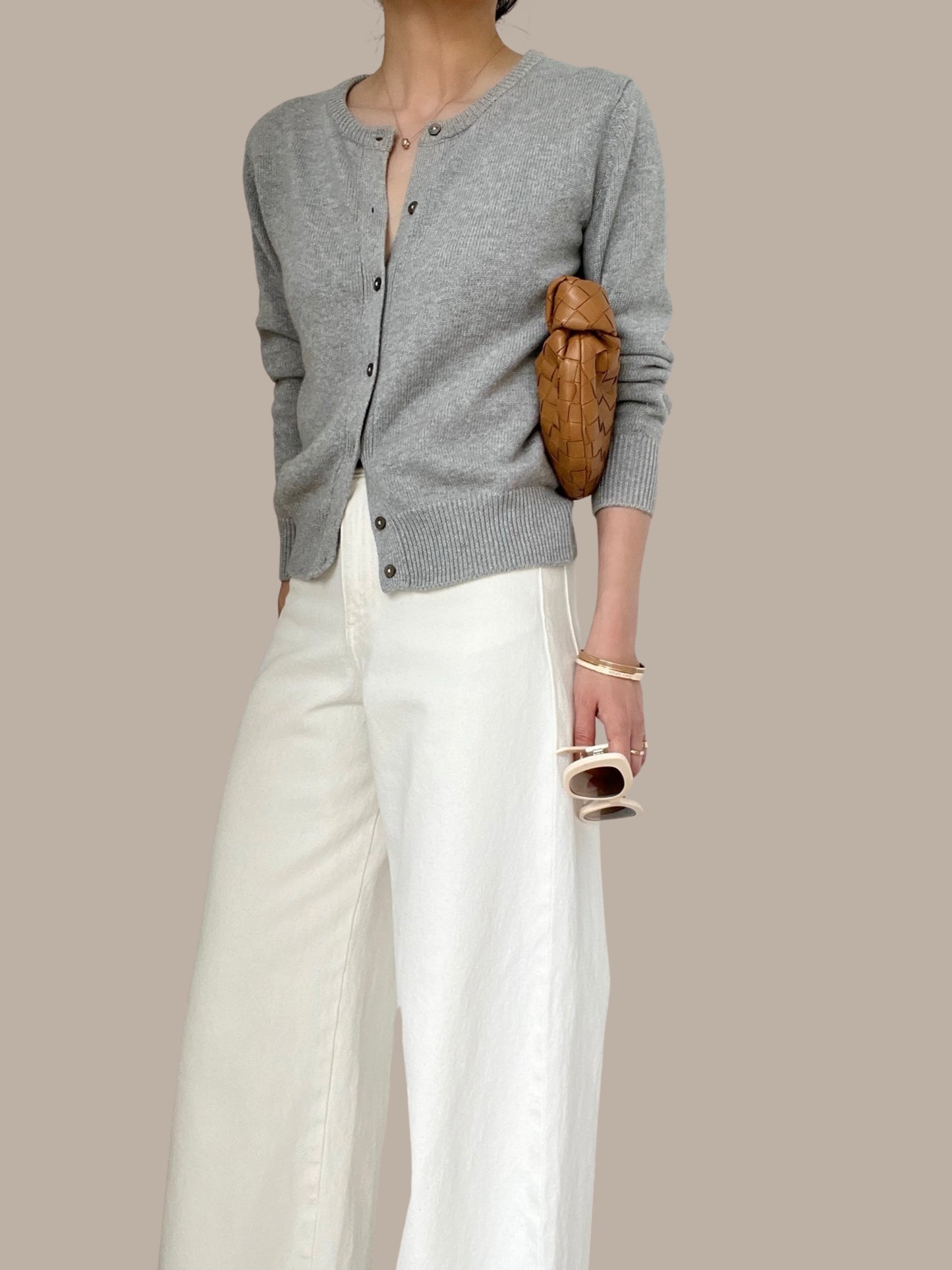 Sold Out -10 Cotton Cashmere Cardigan - Stone