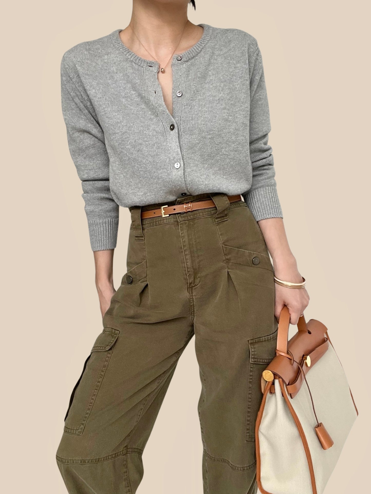 Sold Out -10 Cotton Cashmere Cardigan - Stone