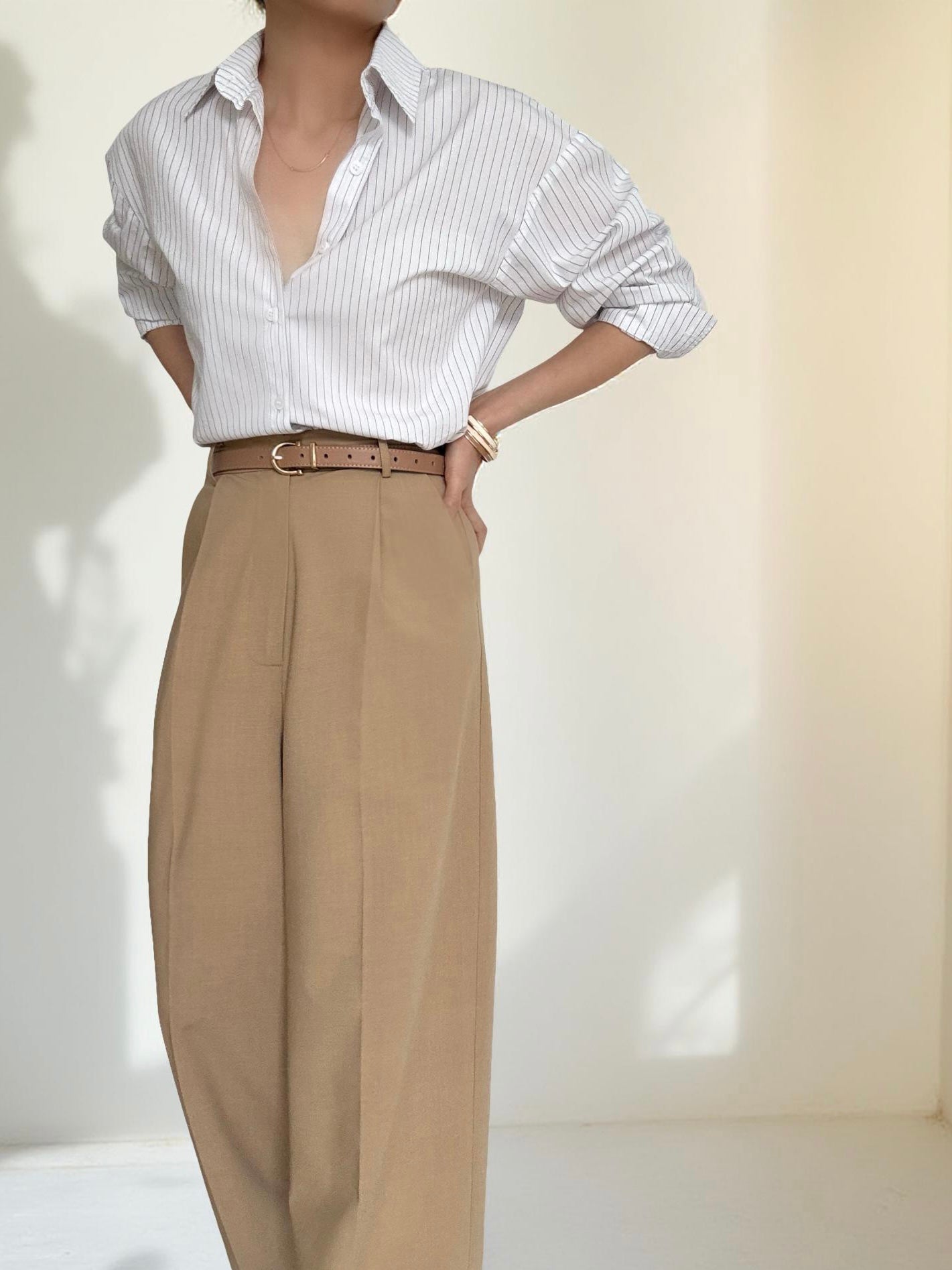 City Sleek Tailored Trousers (belts included)-Camel