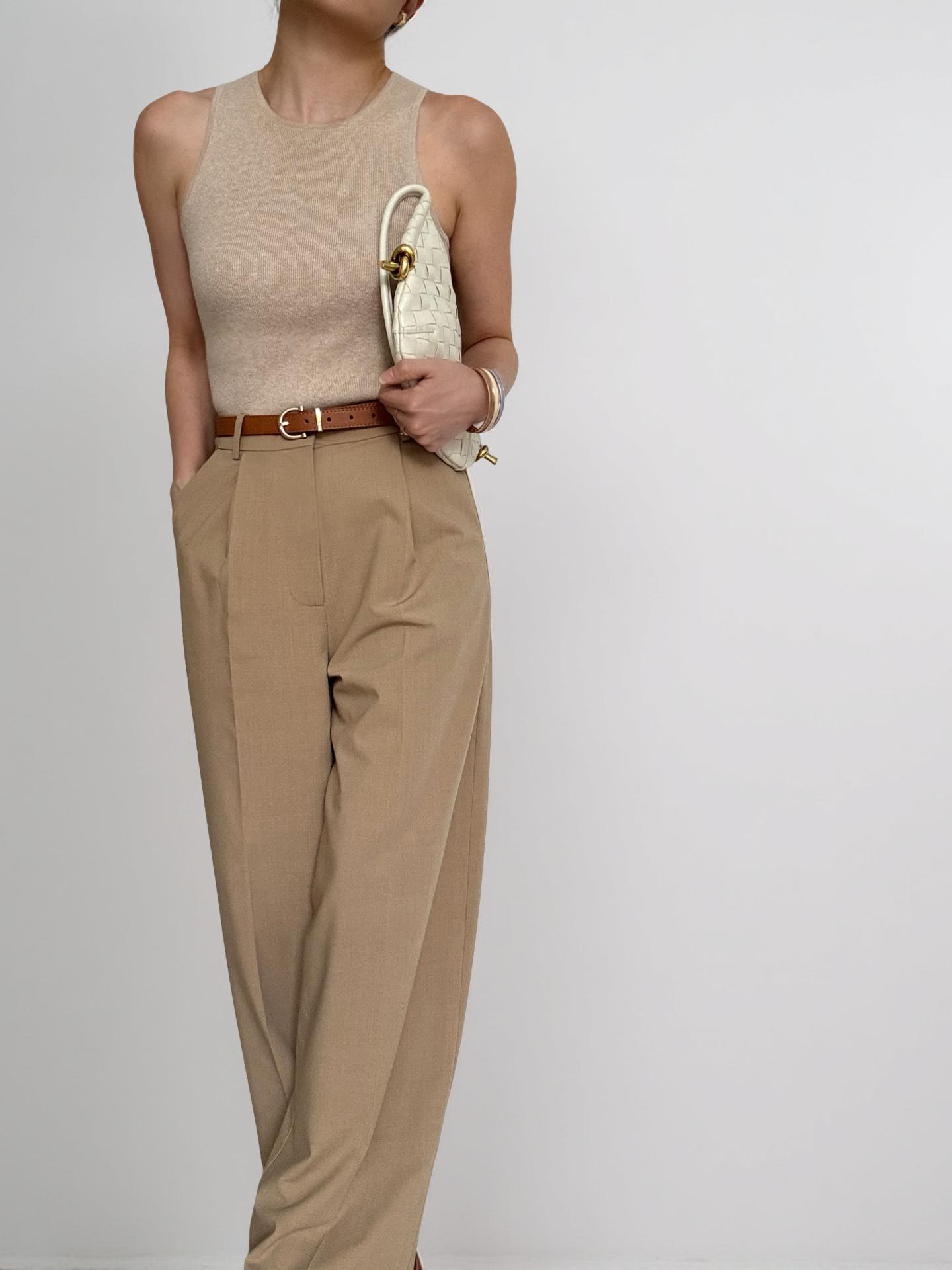 City Sleek Tailored Trousers (belts included)-Camel