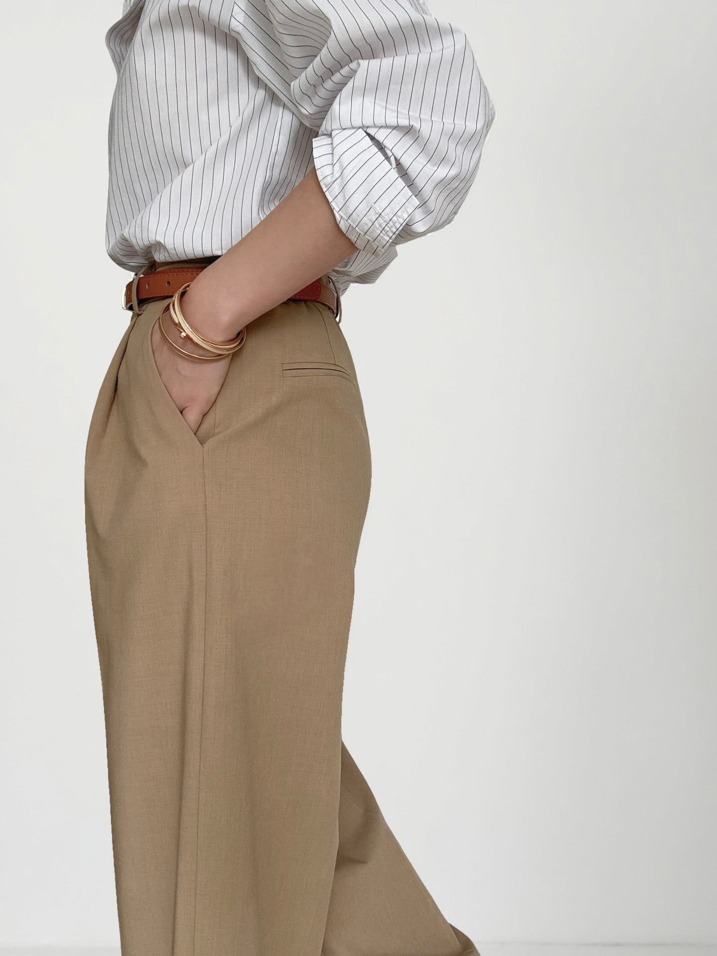 City Sleek Tailored Trousers (belts included)-Camel