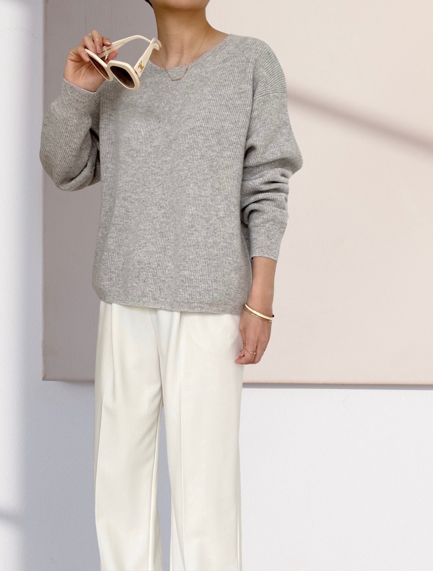 Sold Out -06 Finely Ribbed Cashmere Sweater - Cloud Grey