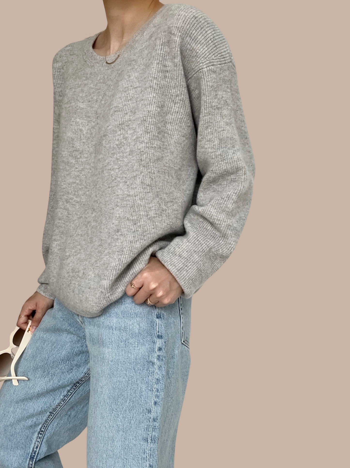Sold Out -06 Finely Ribbed Cashmere Sweater - Cloud Grey