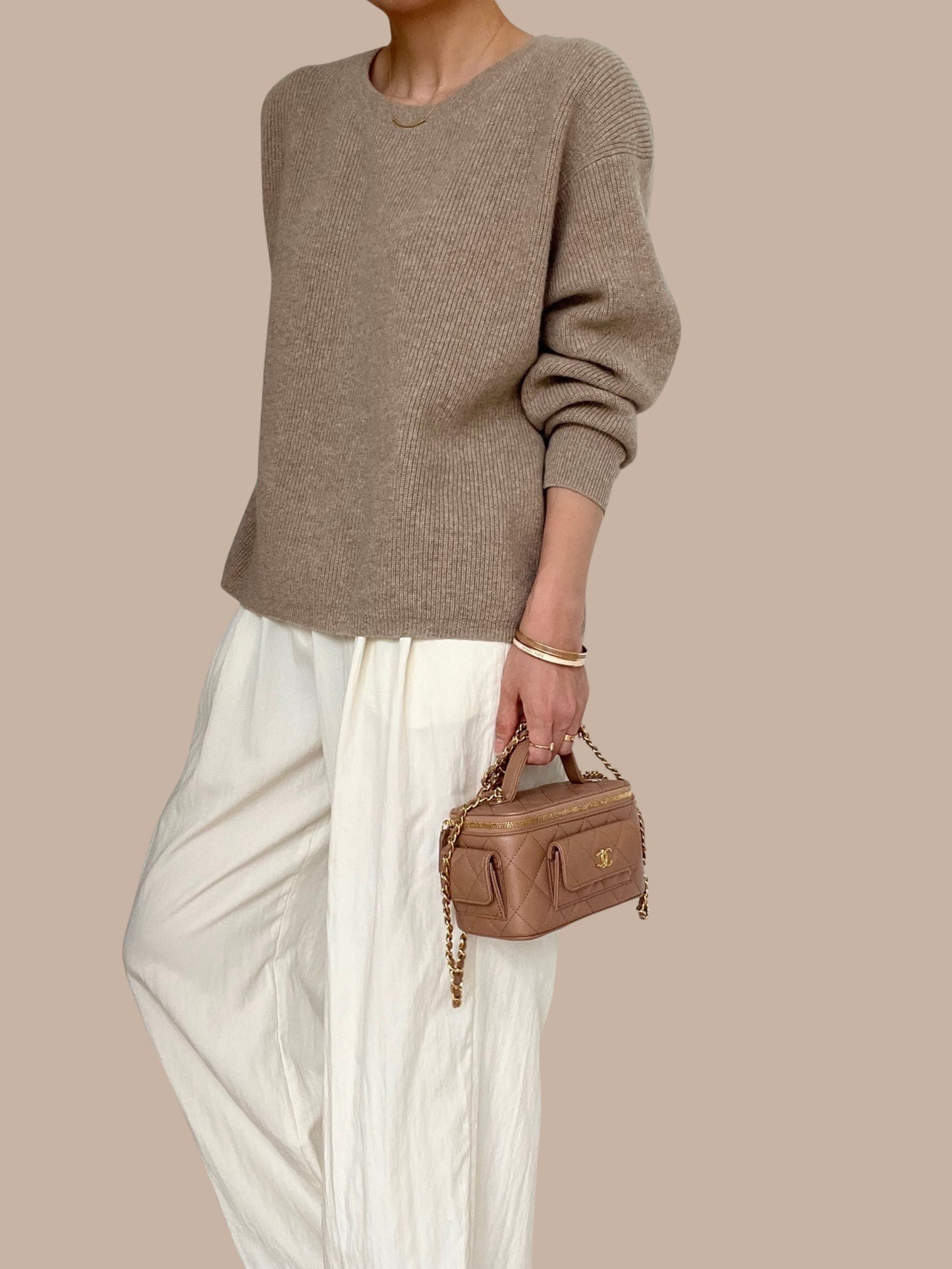 Sold Out -06 Finely Ribbed Cashmere Sweater - Walnut