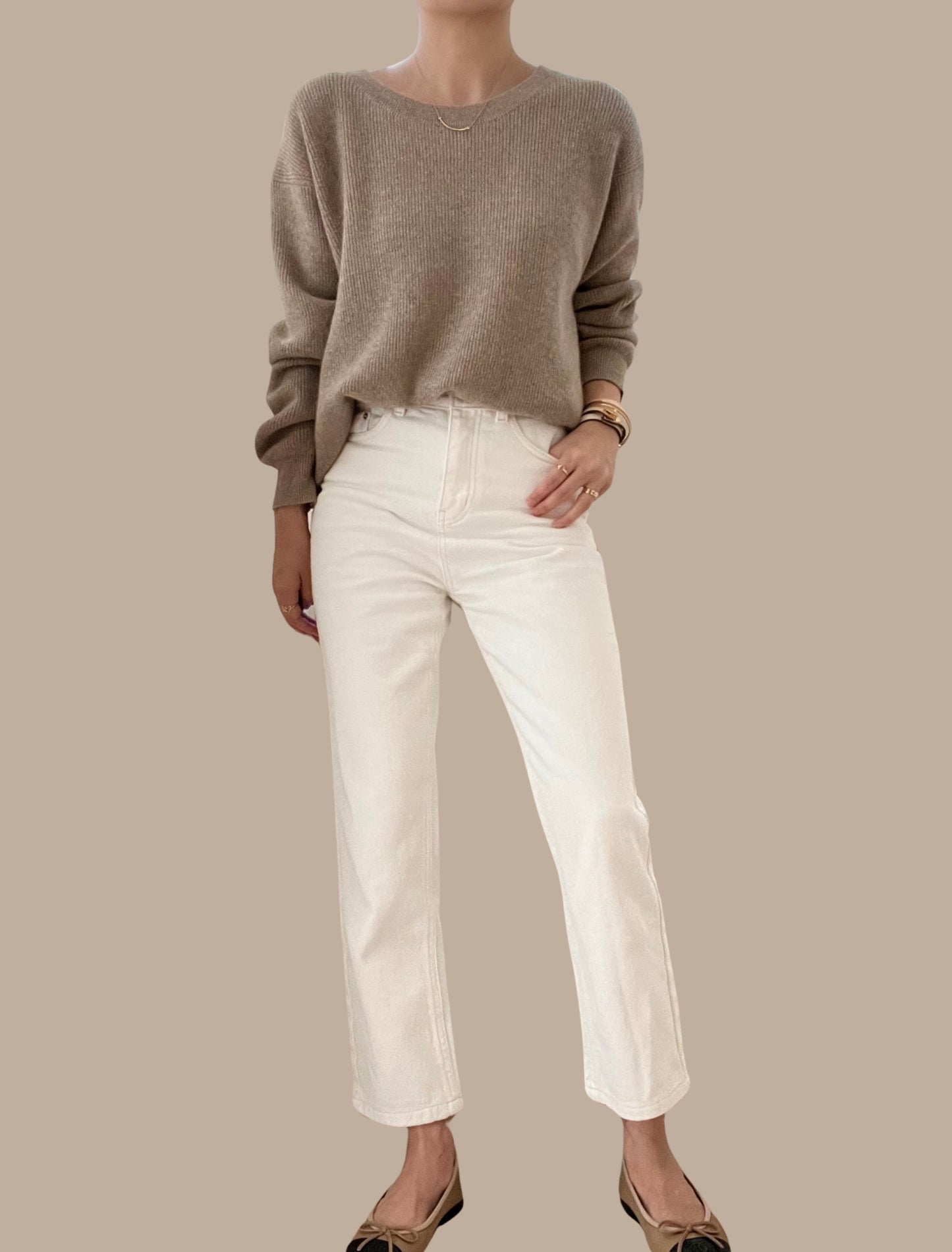 Sold Out -06 Finely Ribbed Cashmere Sweater - Walnut