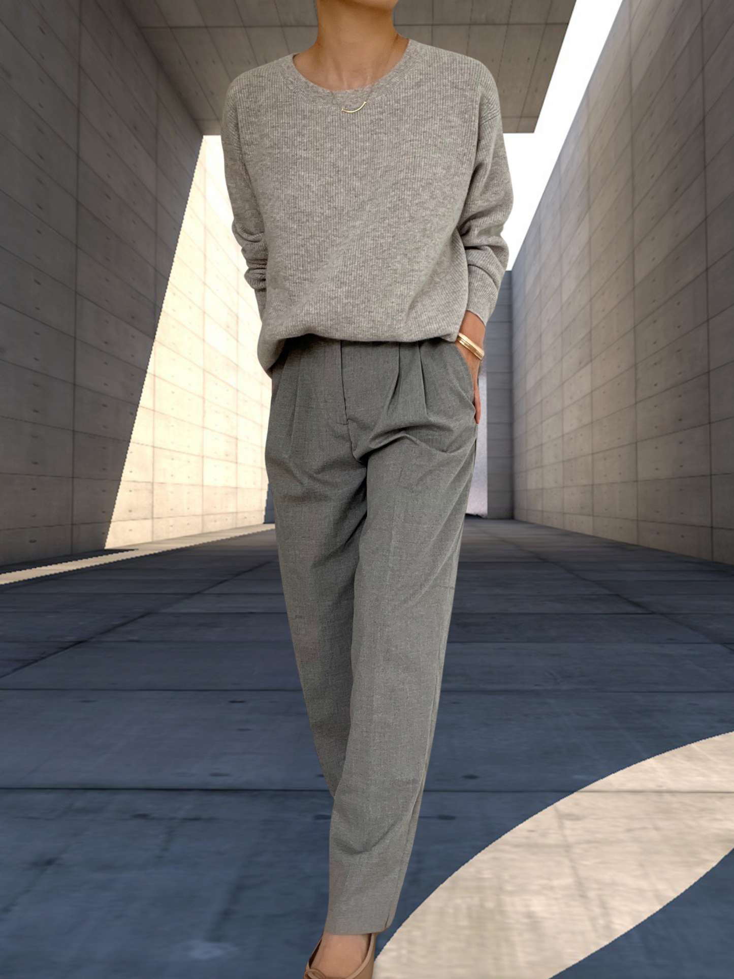 Sold Out -06 Finely Ribbed Cashmere Sweater - Cloud Grey