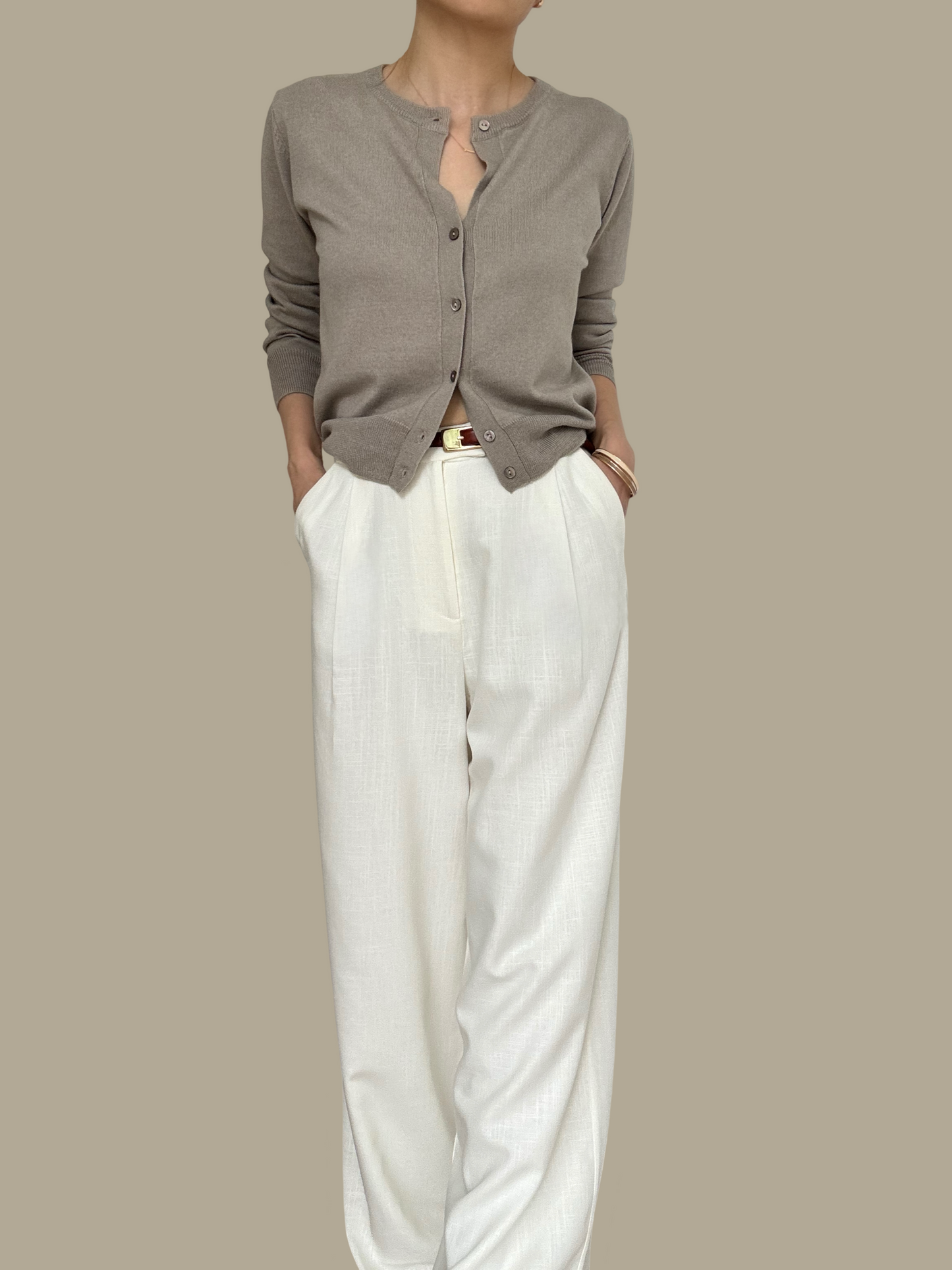 Sold Out - Cotton Cashmere Cardigan- Taupe
