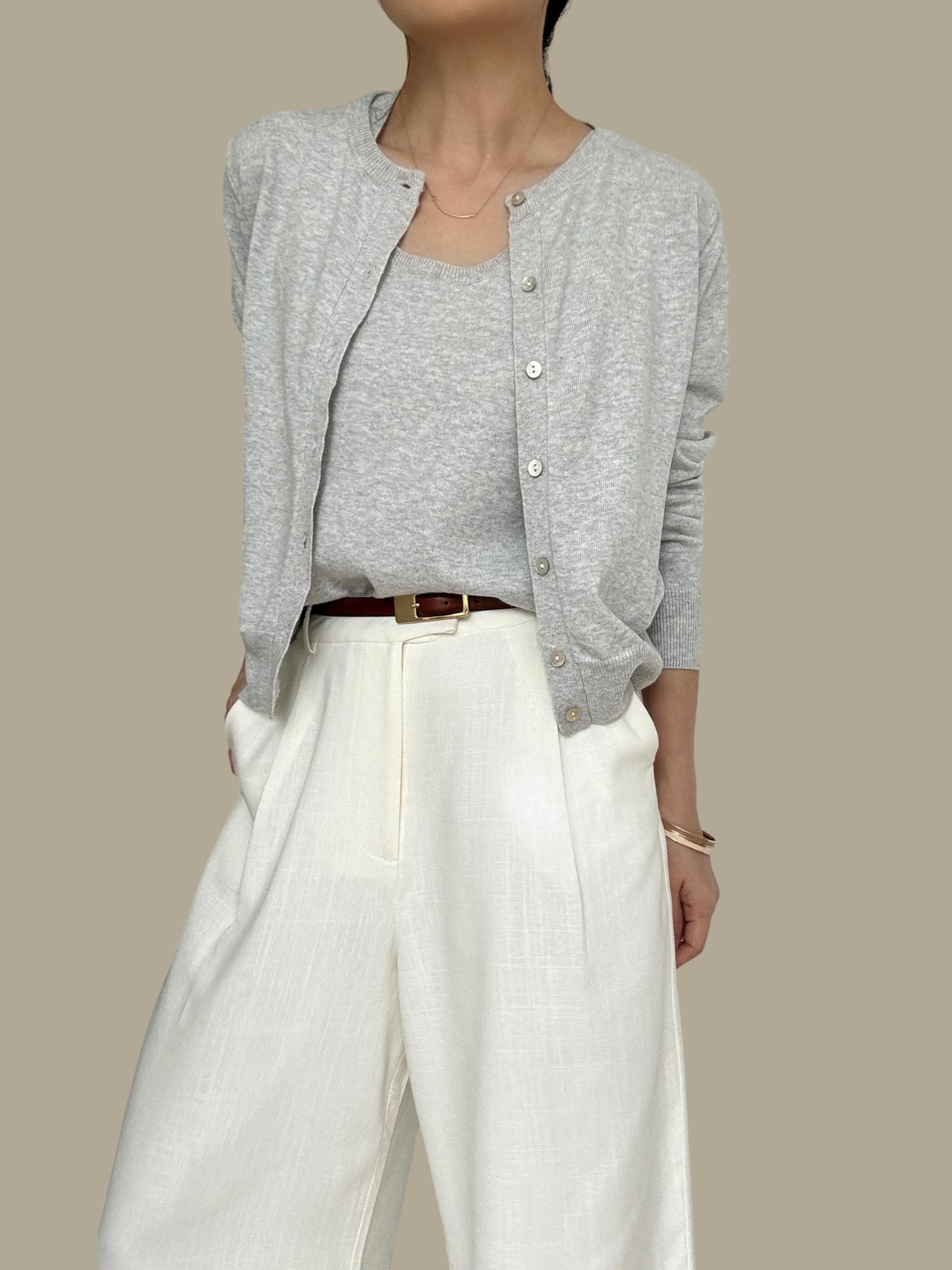 Sold Out - Cotton Cashmere Cardigan- Pebble