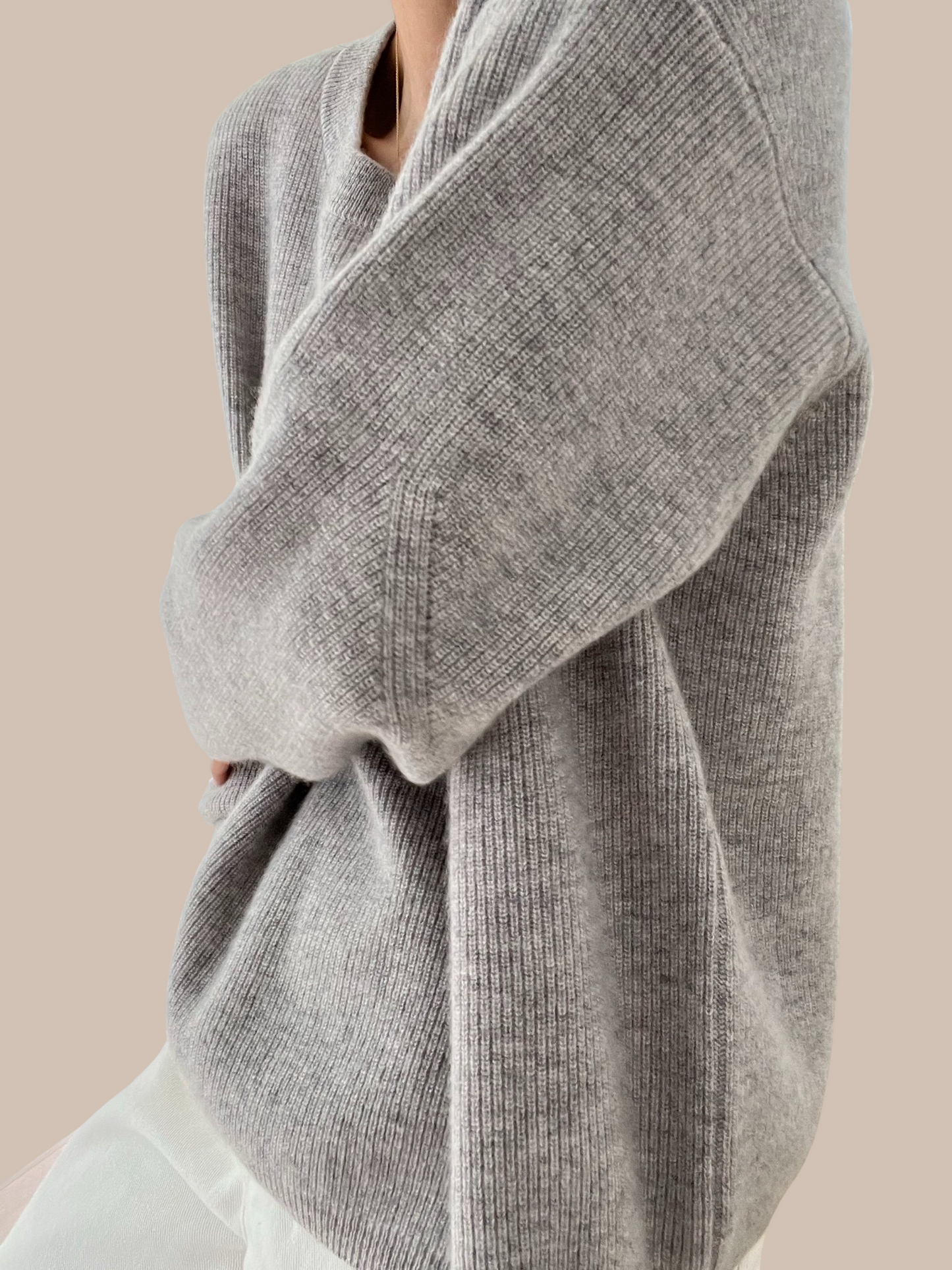 Sold Out -06 Finely Ribbed Cashmere Sweater - Cloud Grey