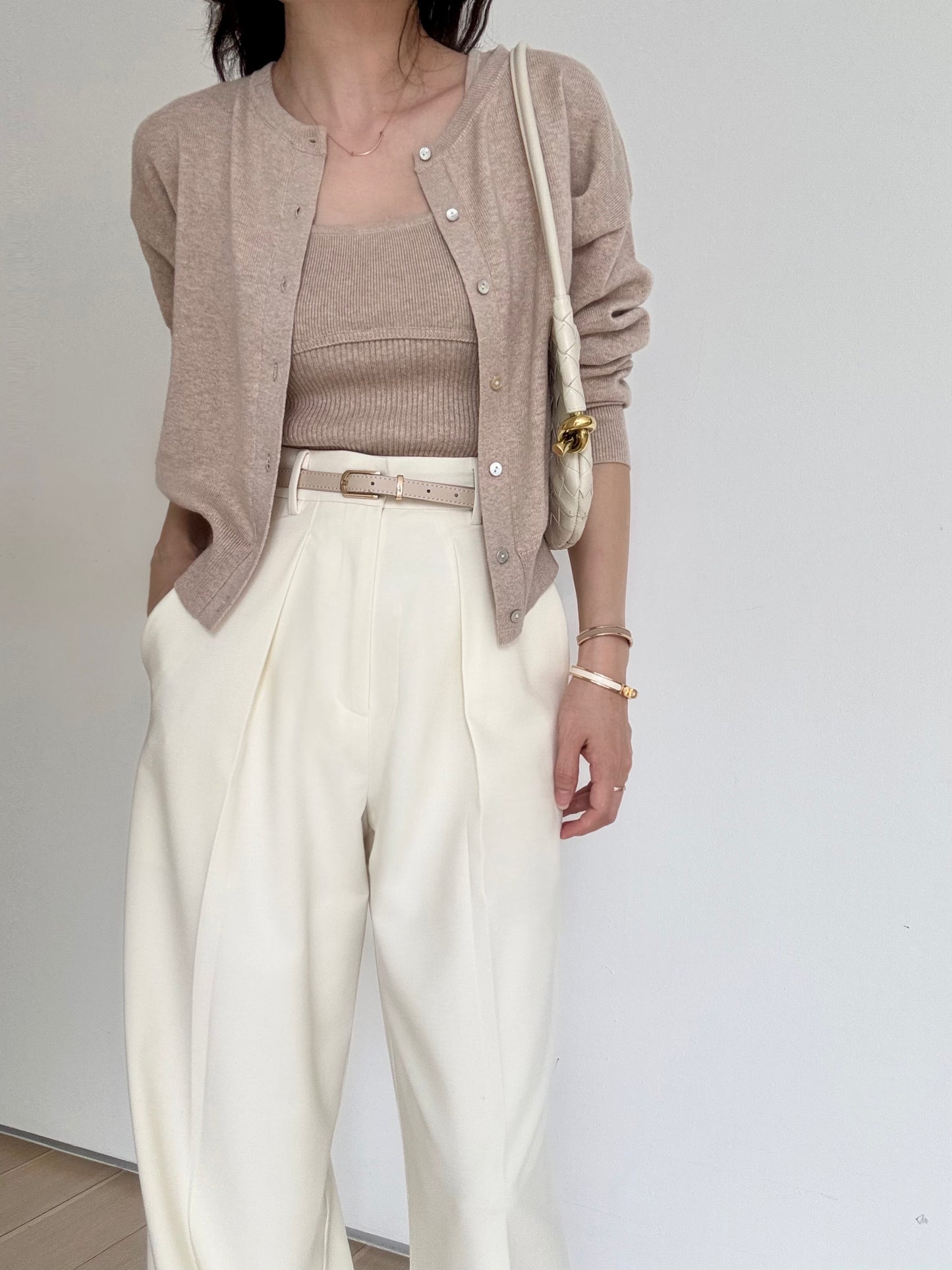Day to Night Tailored Trousers ( Belt included) - Vanilla