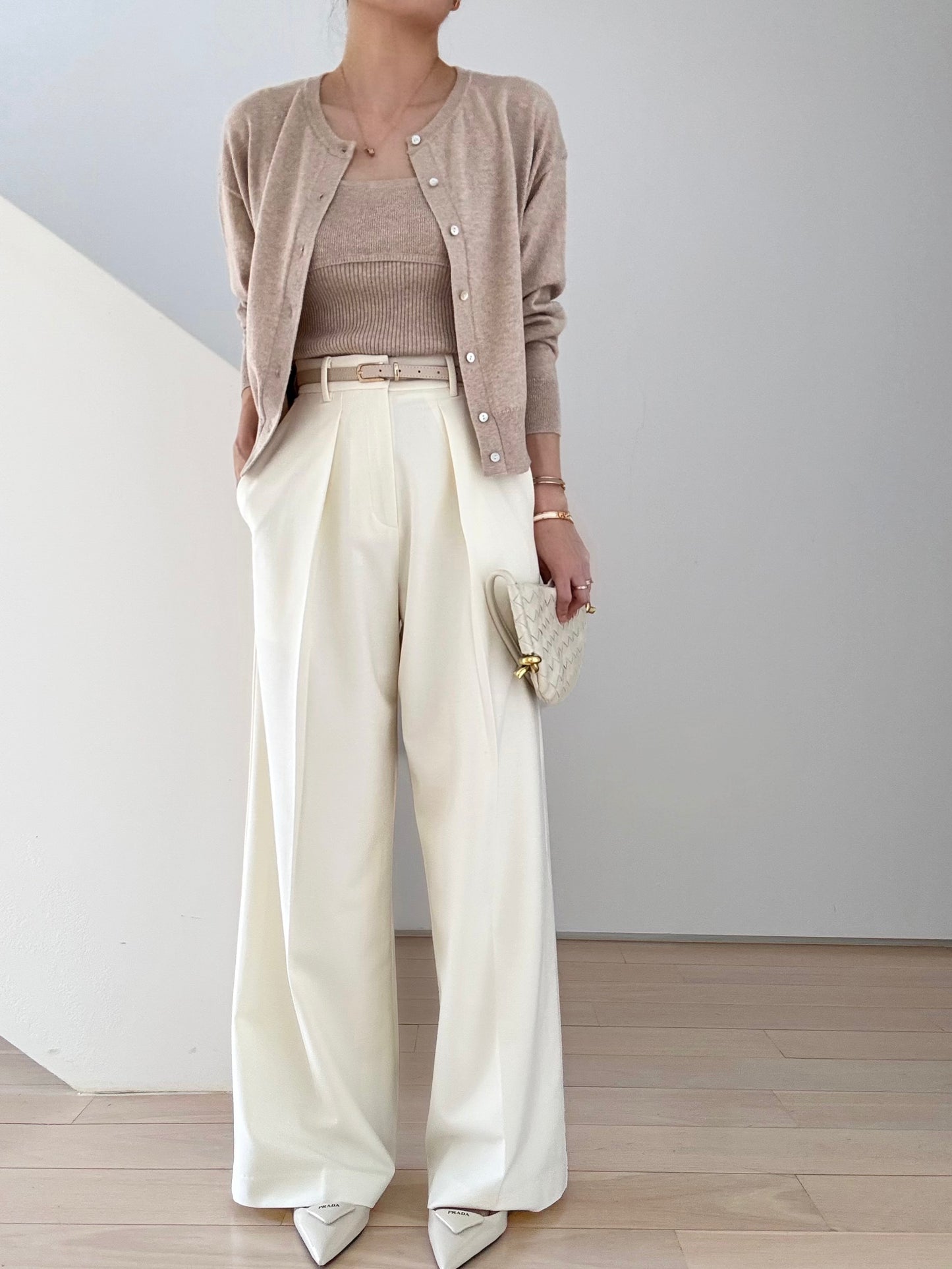 Cotton Cashmere Drop Shoulder Cardigan- Truffle Melange