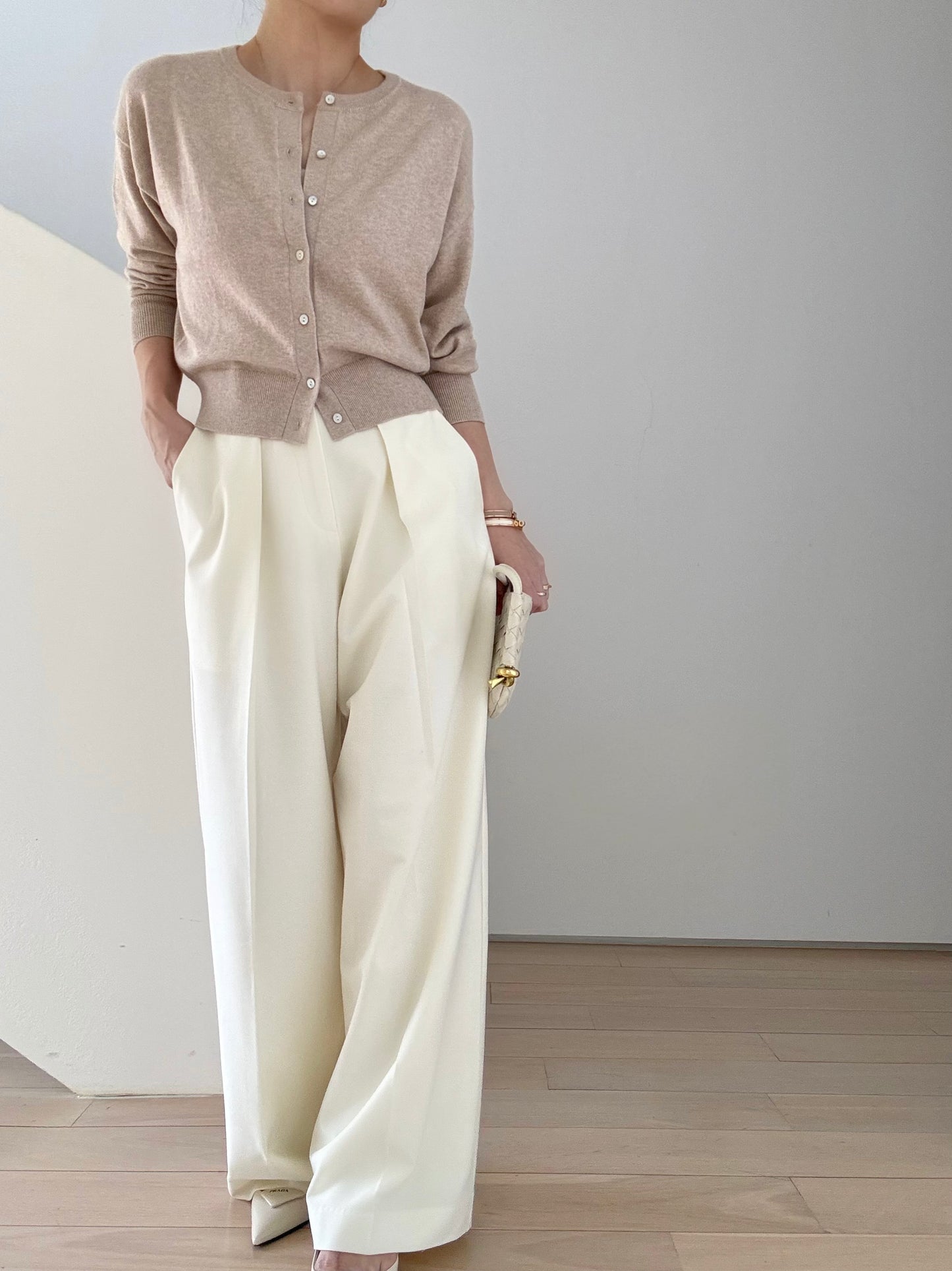 Cotton Cashmere Drop Shoulder Cardigan- Truffle Melange