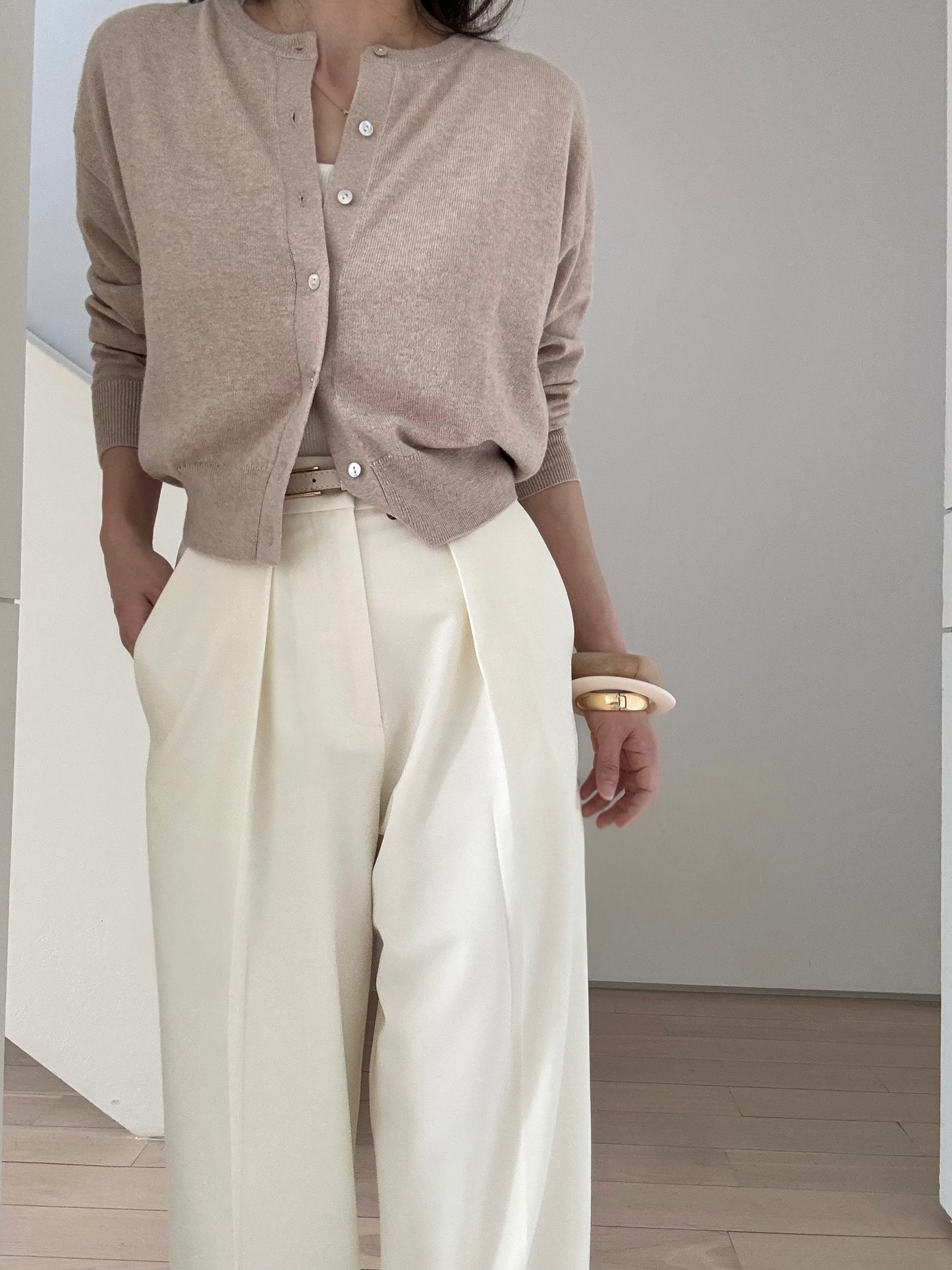 Day to Night Tailored Trousers ( Belt included) - Vanilla