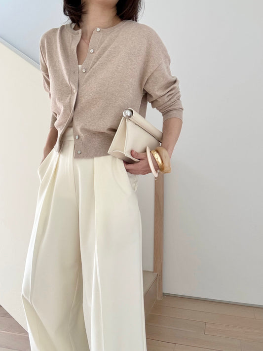 Cotton Cashmere Drop Shoulder Cardigan- Truffle Melange