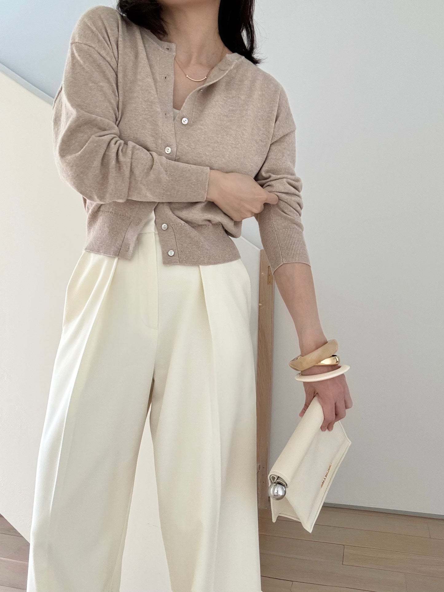 Cotton Cashmere Drop Shoulder Cardigan- Truffle Melange