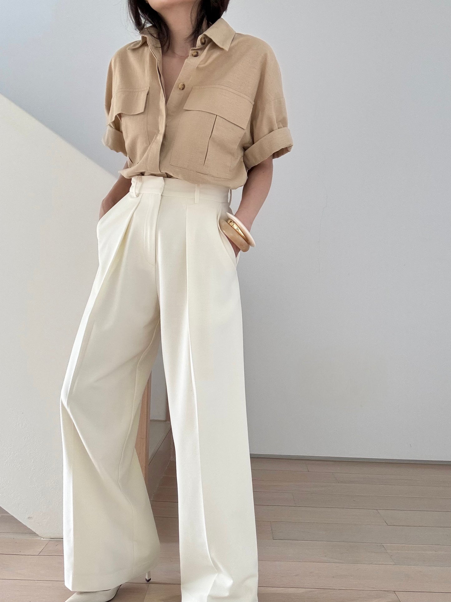 Day to Night Tailored Trousers ( Belt included) - Vanilla