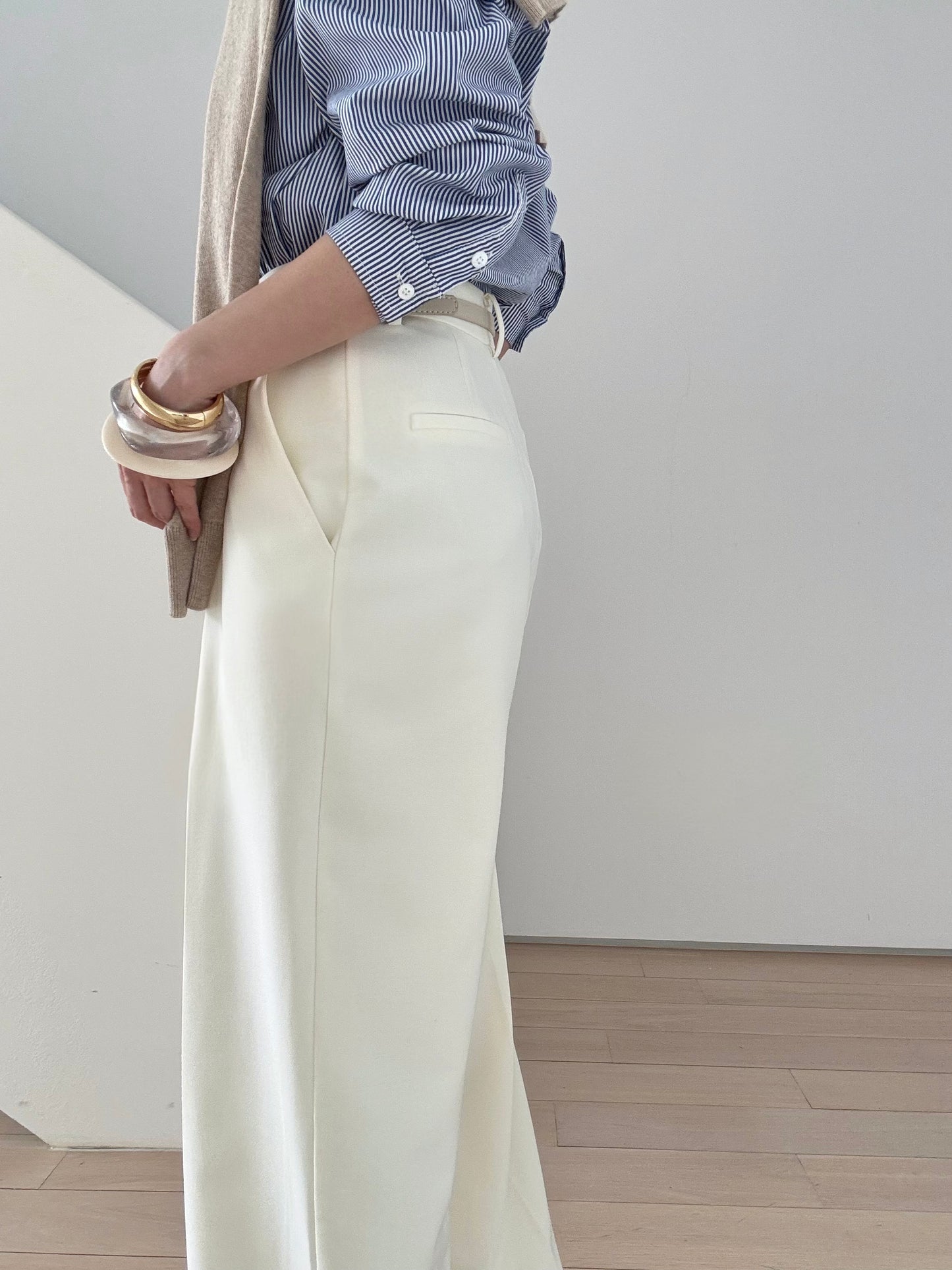 Day to Night Tailored Trousers ( Belt included) - Vanilla