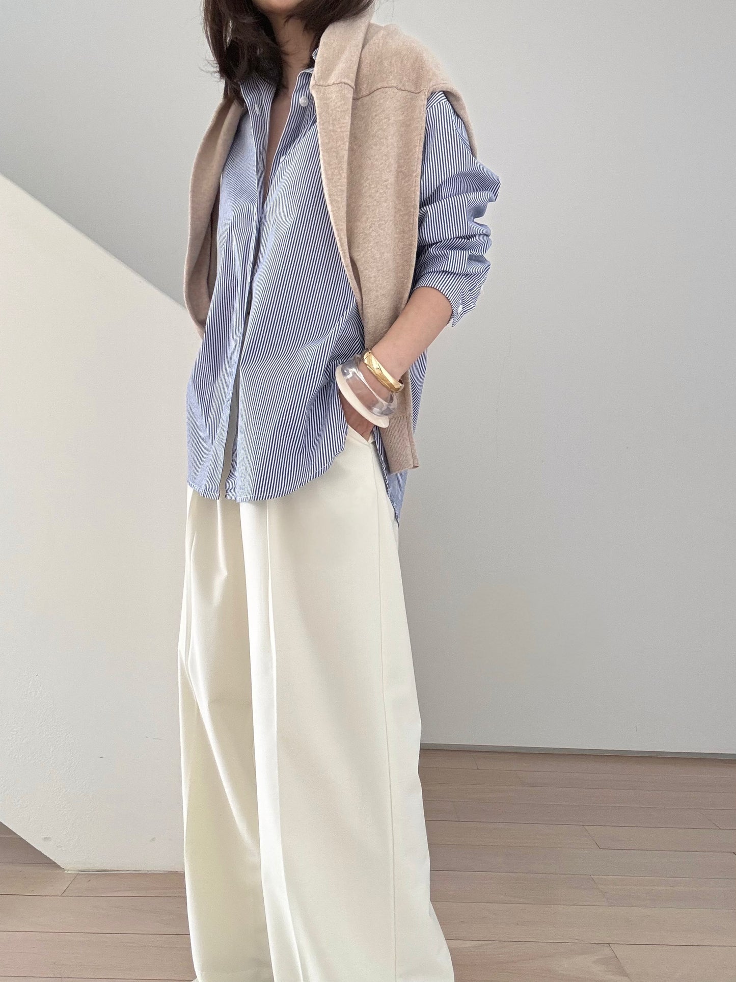 Day to Night Tailored Trousers ( Belt included) - Vanilla