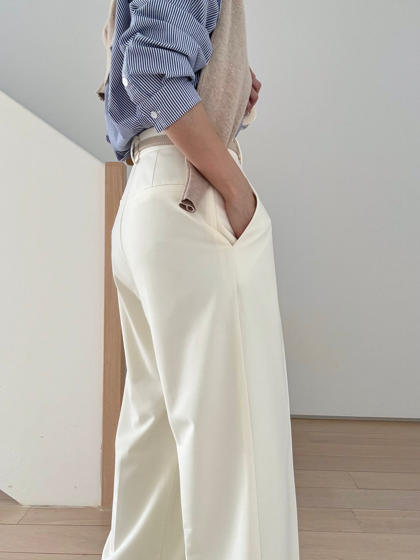 Day to Night Tailored Trousers ( Belt included) - Vanilla