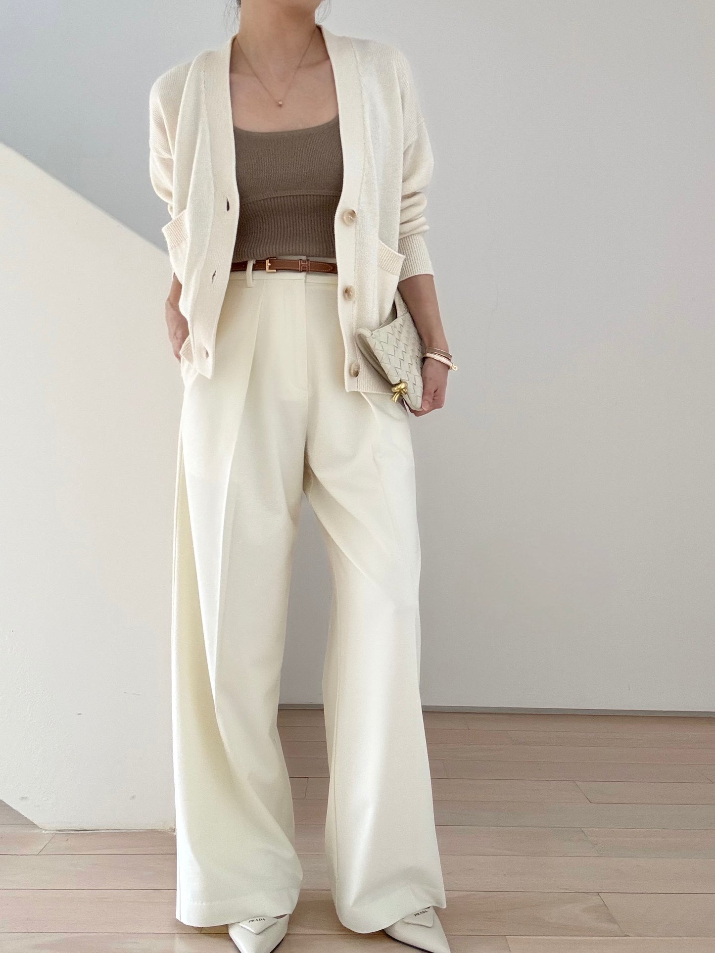 Cotton cashmere square neck knit- Forest