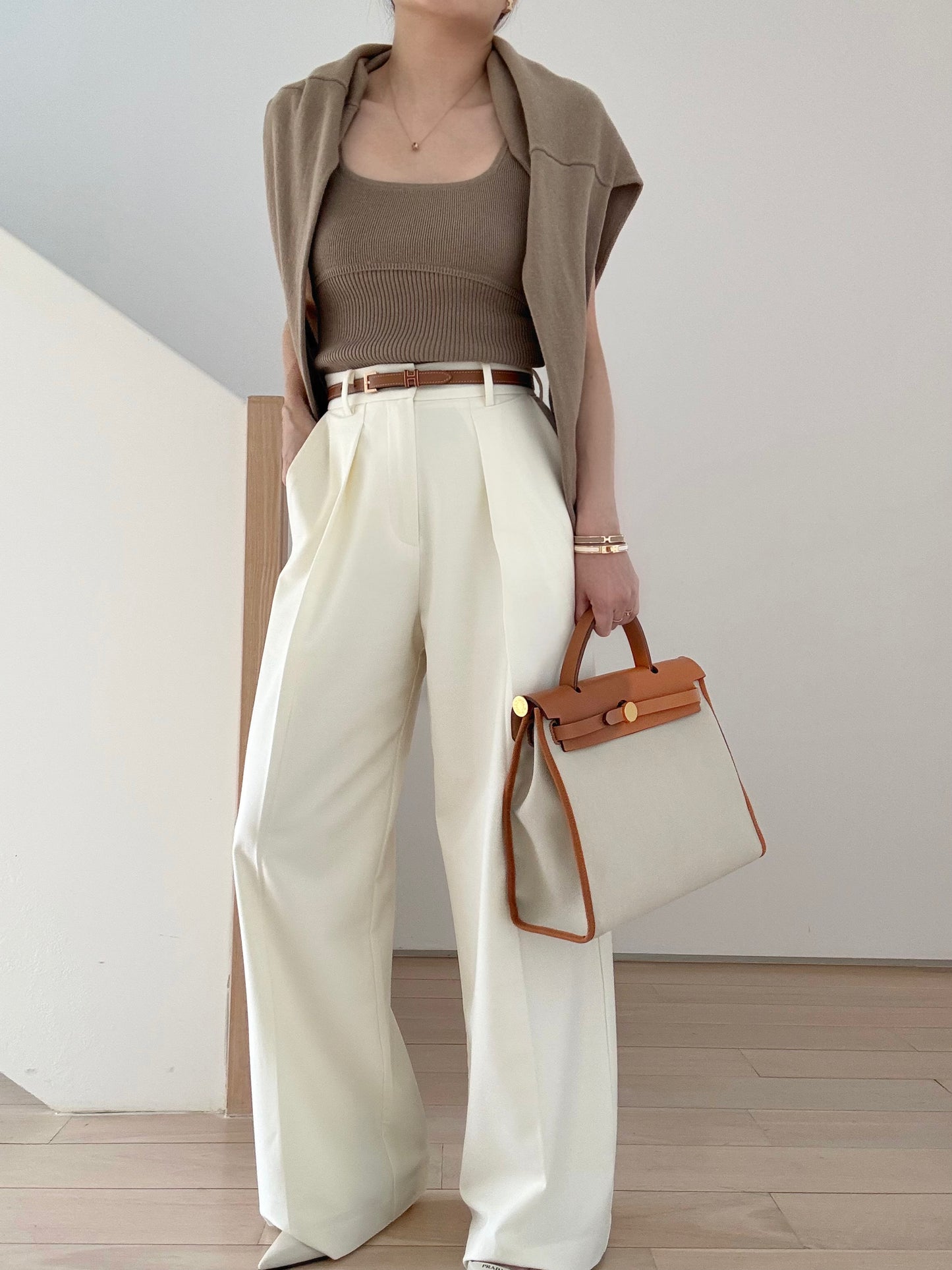 Cotton cashmere square neck knit- Forest