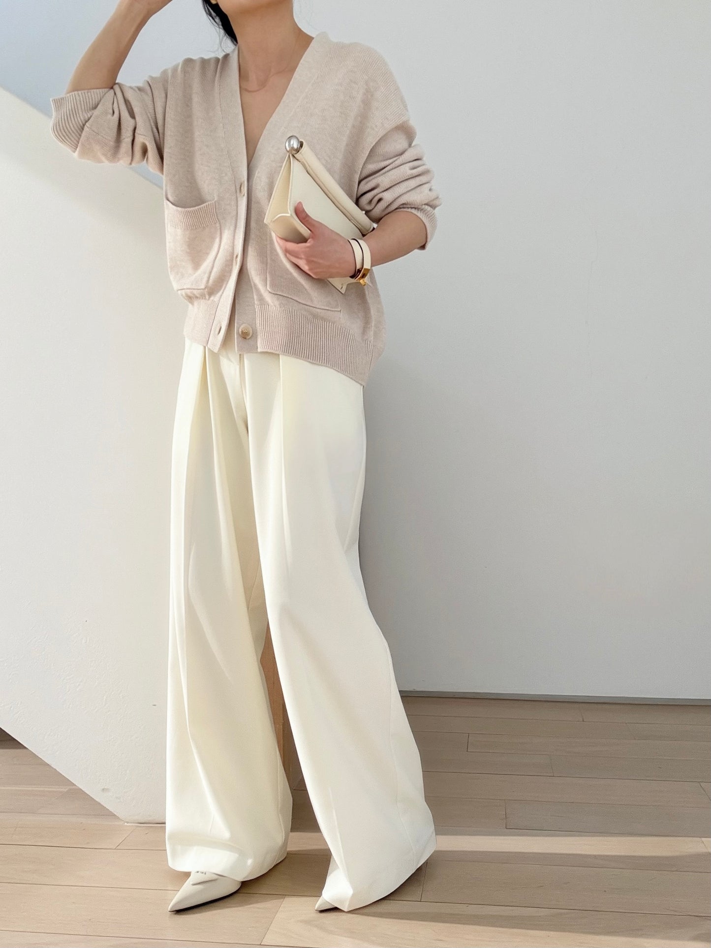 Cosy Cardi in Supima Cotton Cashmere- Soft Oat