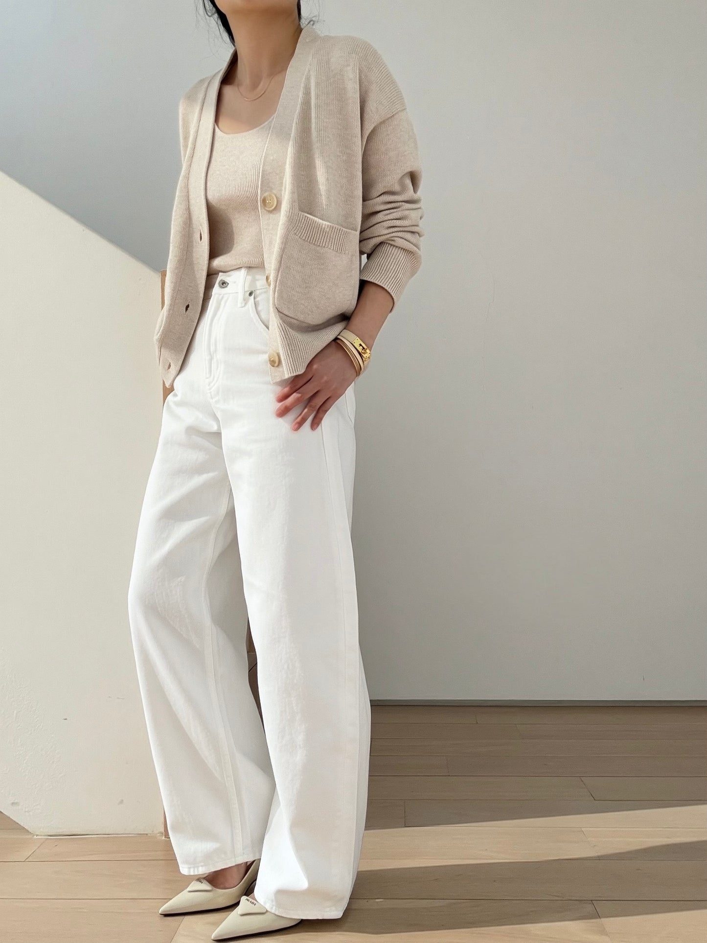 Cosy Cardi in Supima Cotton Cashmere- Soft Oat