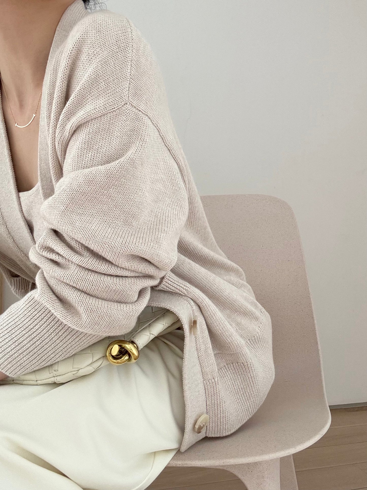 Cosy Cardi in Supima Cotton Cashmere- Soft Oat