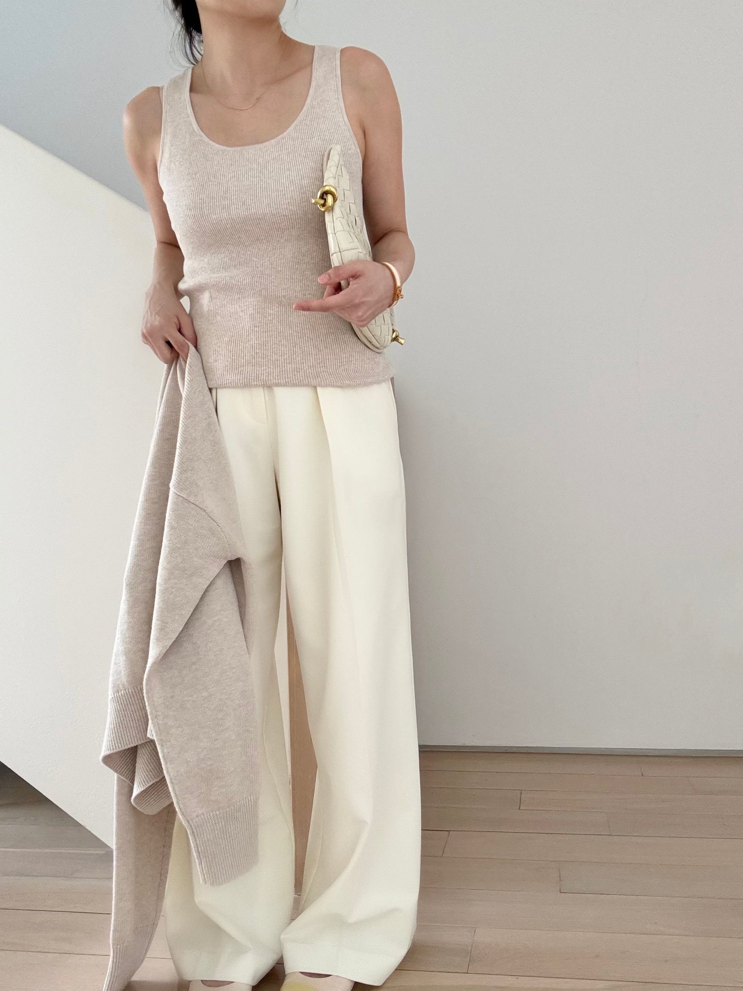 Daily Supima cotton cashmere ribbed tank- Soft Oat