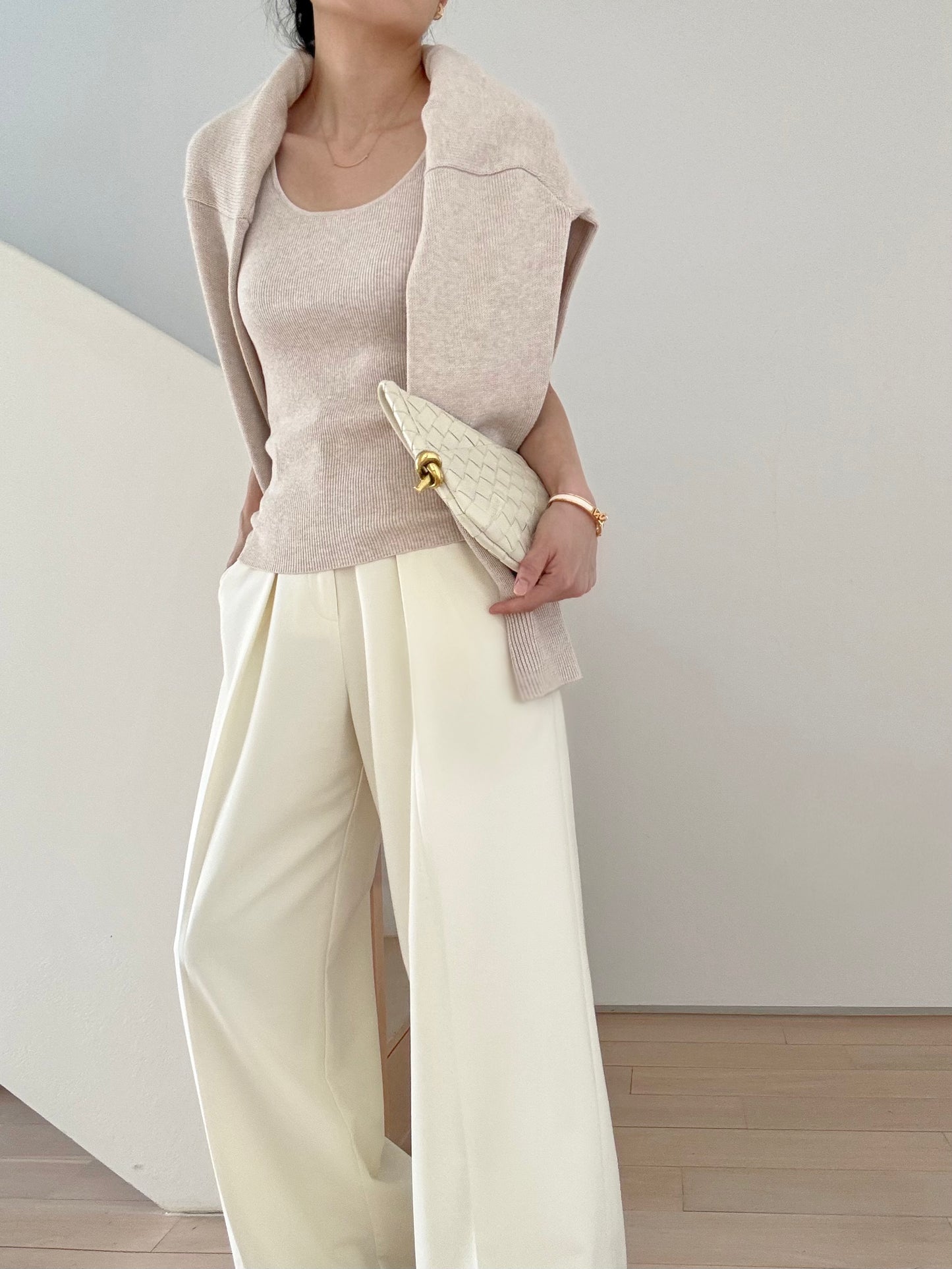 Daily Supima cotton cashmere ribbed tank- Soft Oat