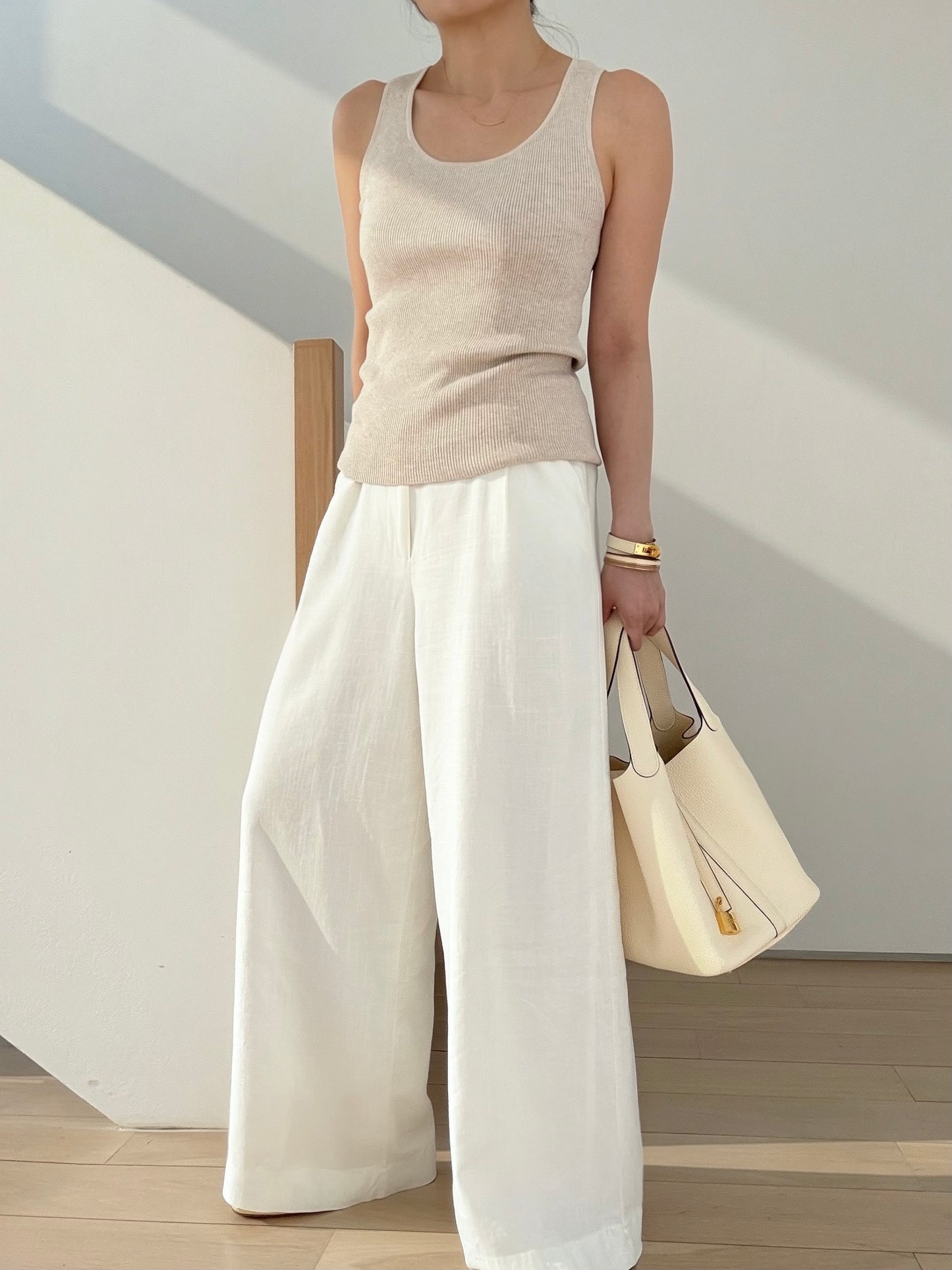 Daily Supima cotton cashmere ribbed tank- Soft Oat