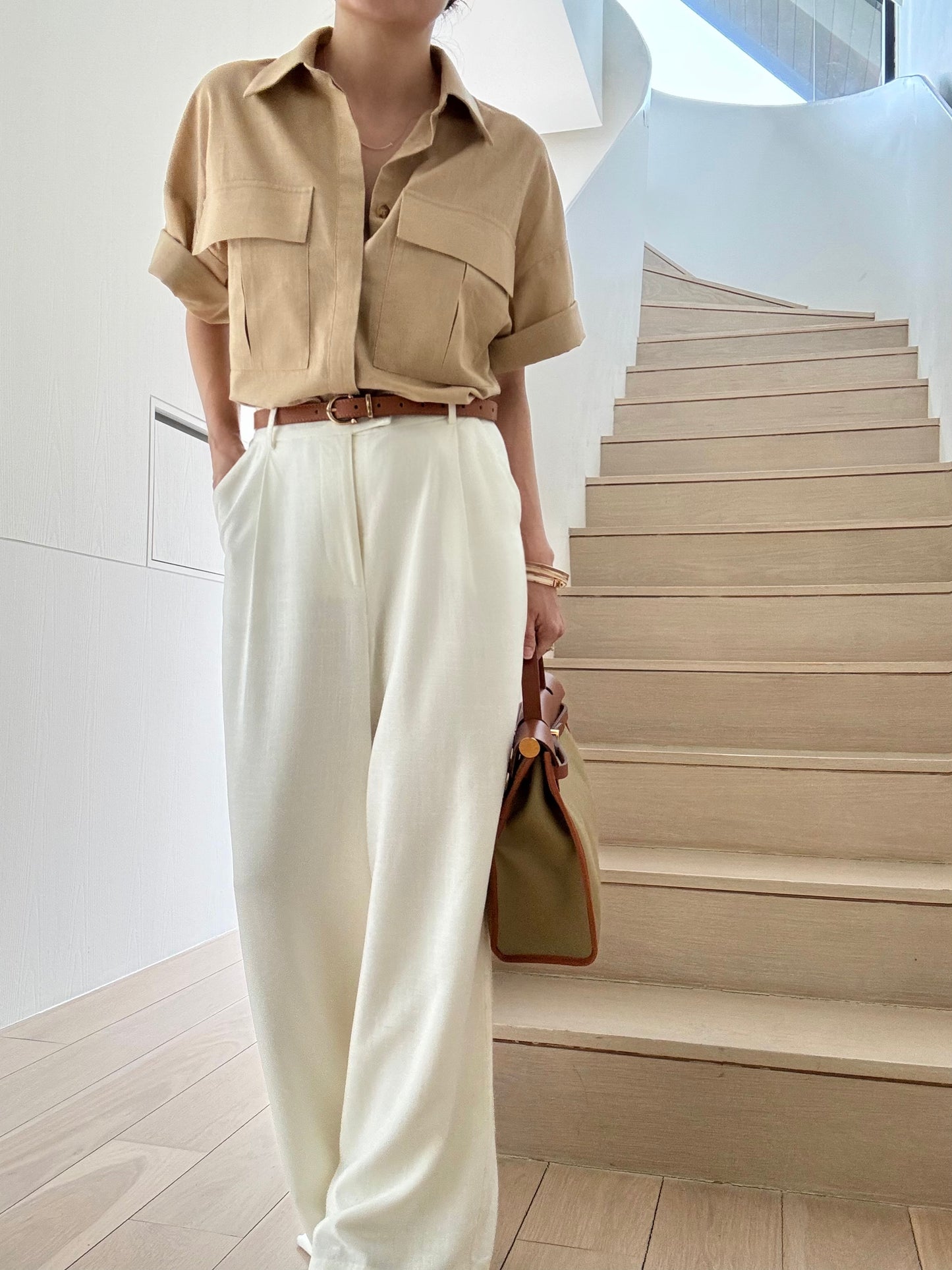 Cotton Linen Front Pocket Shirt-Desert