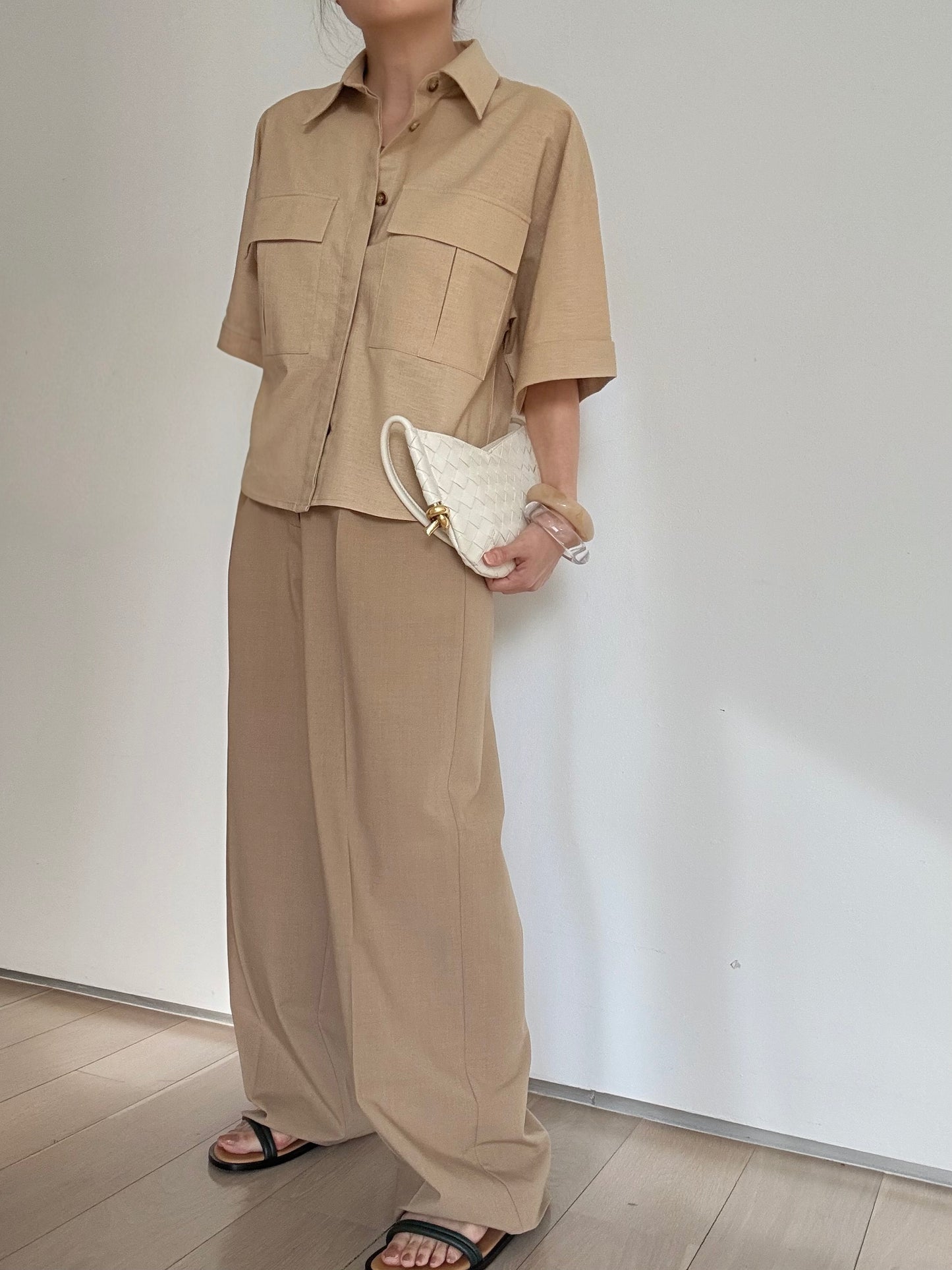 Cotton Linen Front Pocket Shirt-Desert