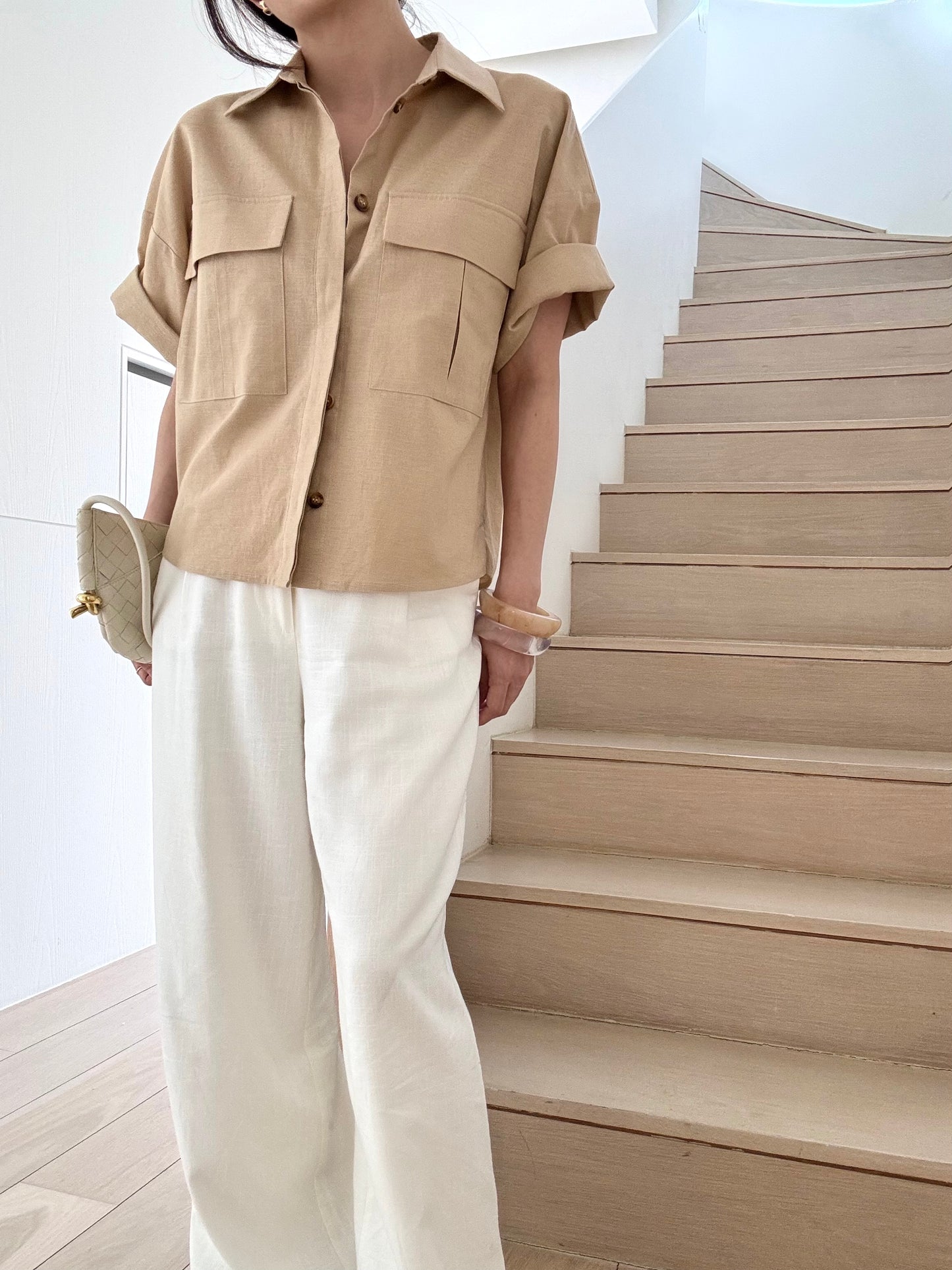 Cotton Linen Front Pocket Shirt-Desert