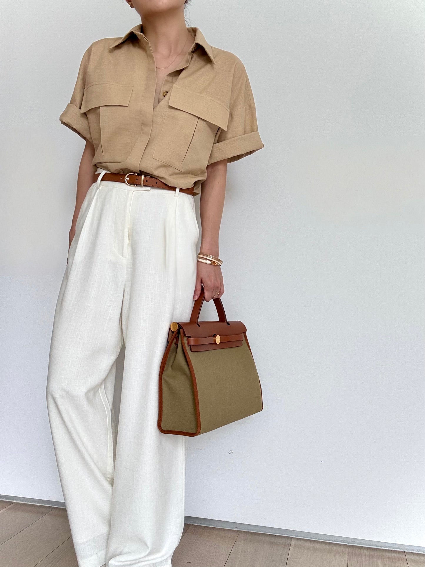 Cotton Linen Front Pocket Shirt-Desert