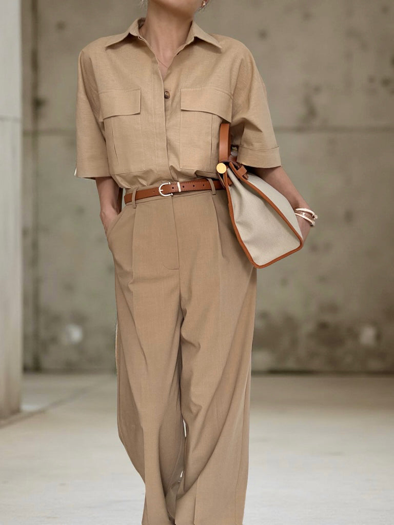 Cotton Linen Front Pocket Shirt-Desert